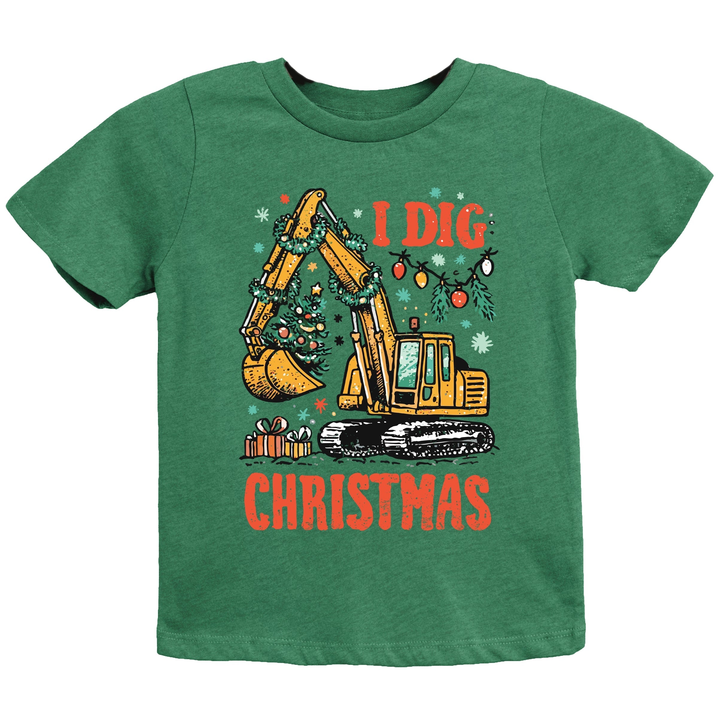 I Dig Christmas Excavator - Youth Short Sleeve Graphic T-Shirt and Toddler Short Sleeve Graphic T-Shirt