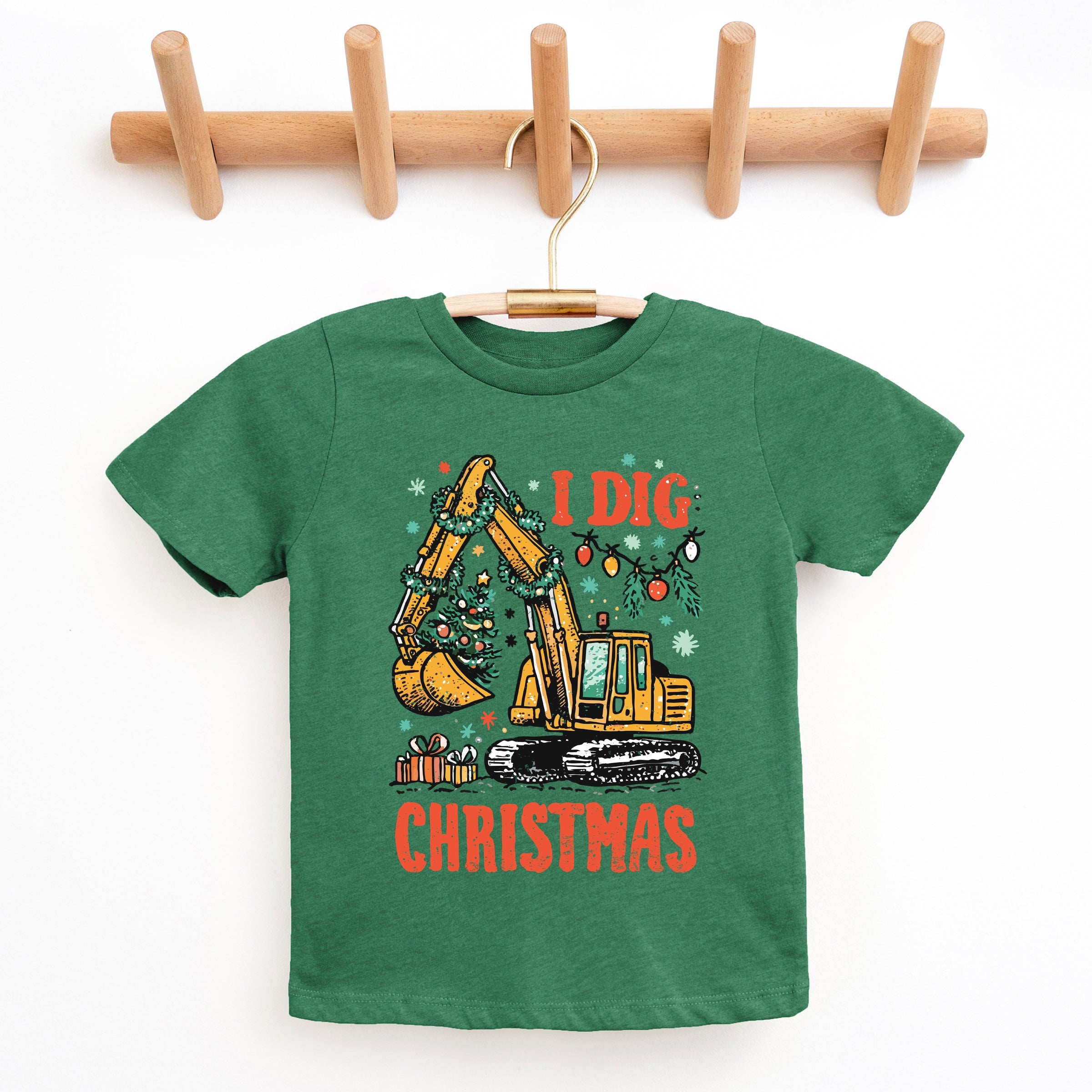 I Dig Christmas Excavator - Youth Short Sleeve Graphic T-Shirt and Toddler Short Sleeve Graphic T-Shirt
