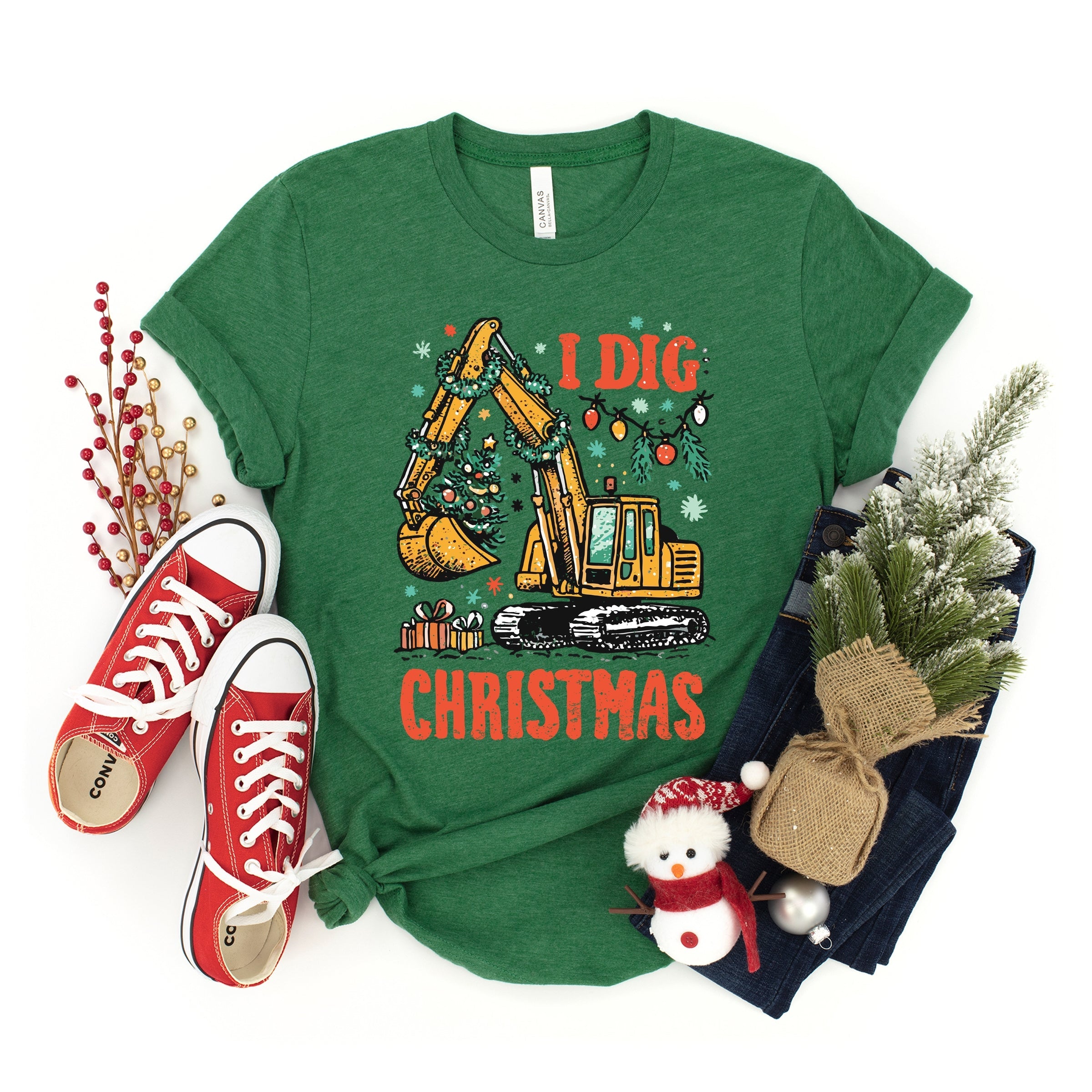 I Dig Christmas Excavator - Youth Short Sleeve Graphic T-Shirt and Toddler Short Sleeve Graphic T-Shirt