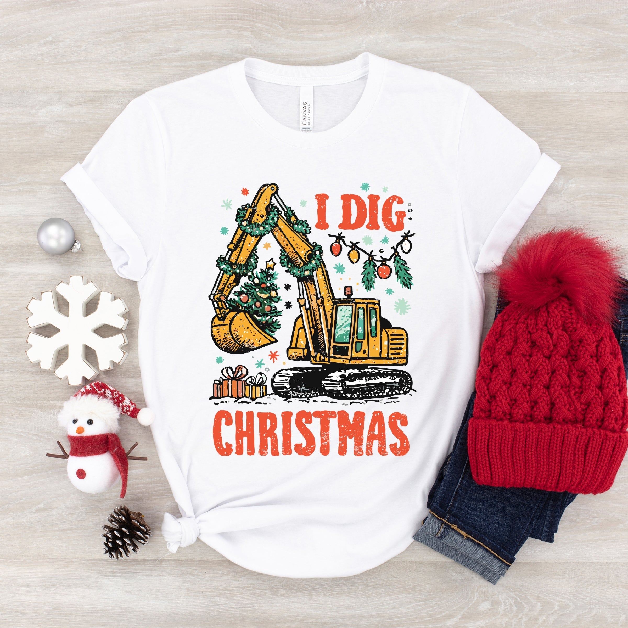 I Dig Christmas Excavator - Youth Short Sleeve Graphic T-Shirt and Toddler Short Sleeve Graphic T-Shirt