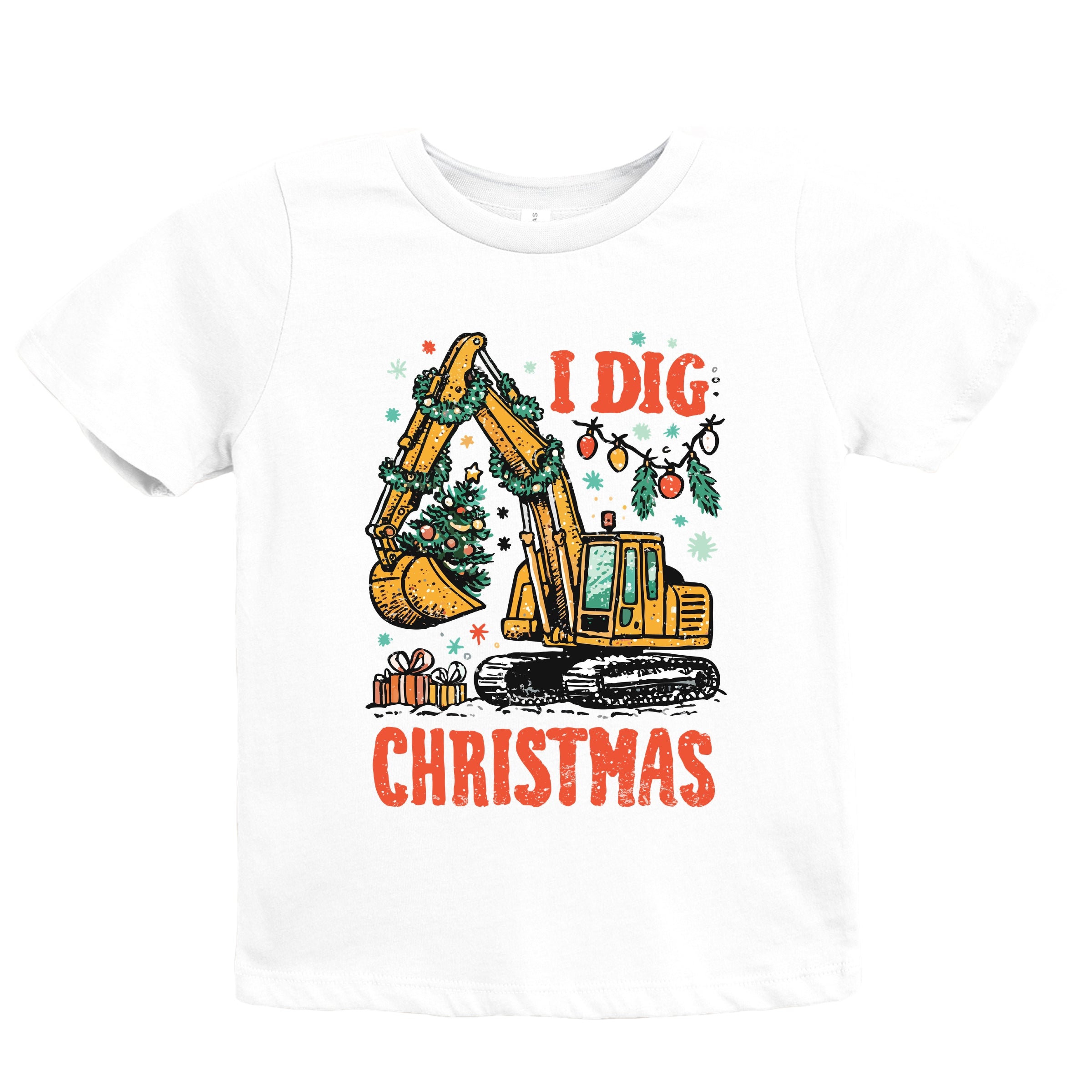 I Dig Christmas Excavator - Youth Short Sleeve Graphic T-Shirt and Toddler Short Sleeve Graphic T-Shirt