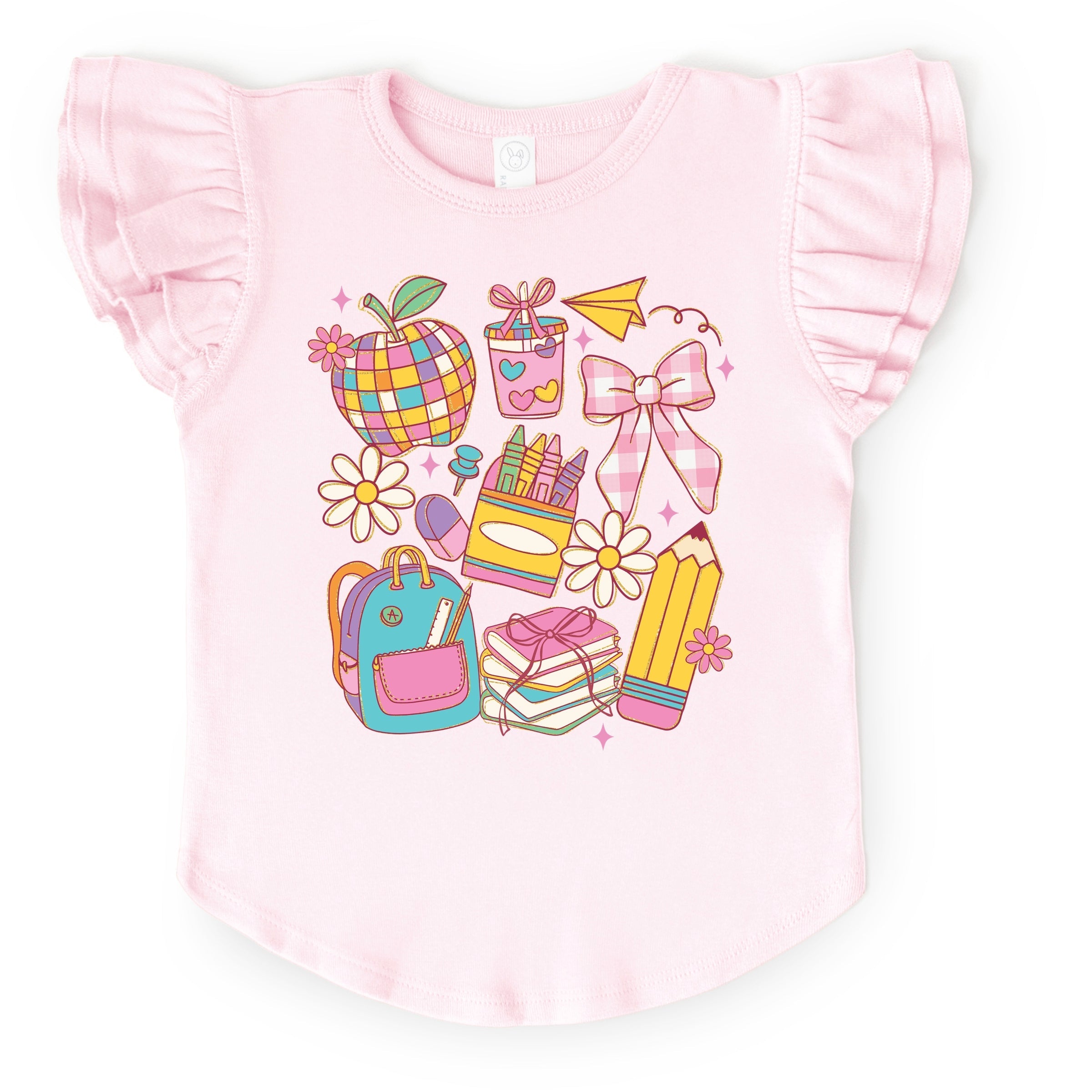 School Supplies Coquette - Kids Flutter Sleeve Tee