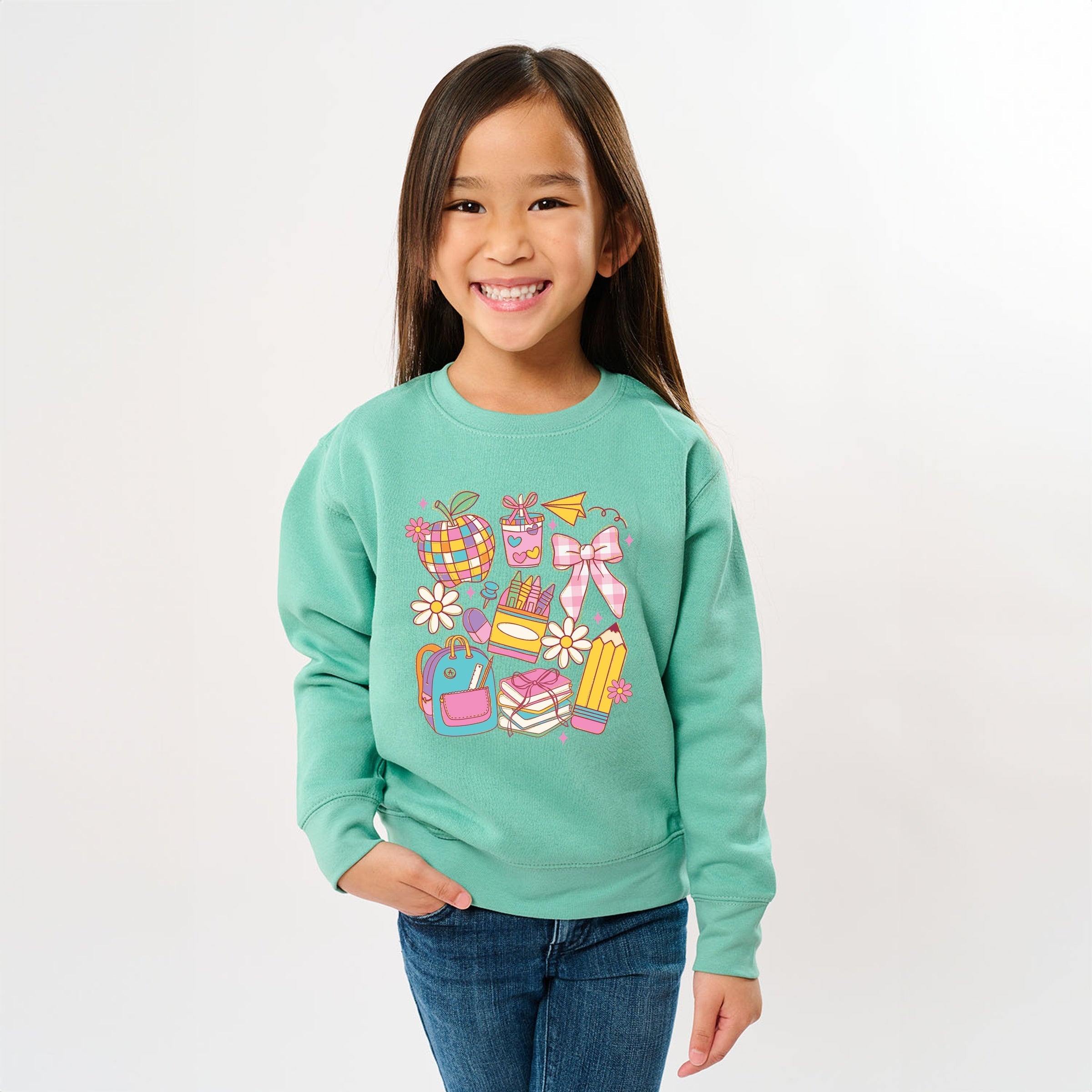School Supplies Coquette - Kids Toddler Sweatshirt and Kids Youth Sweatshirt