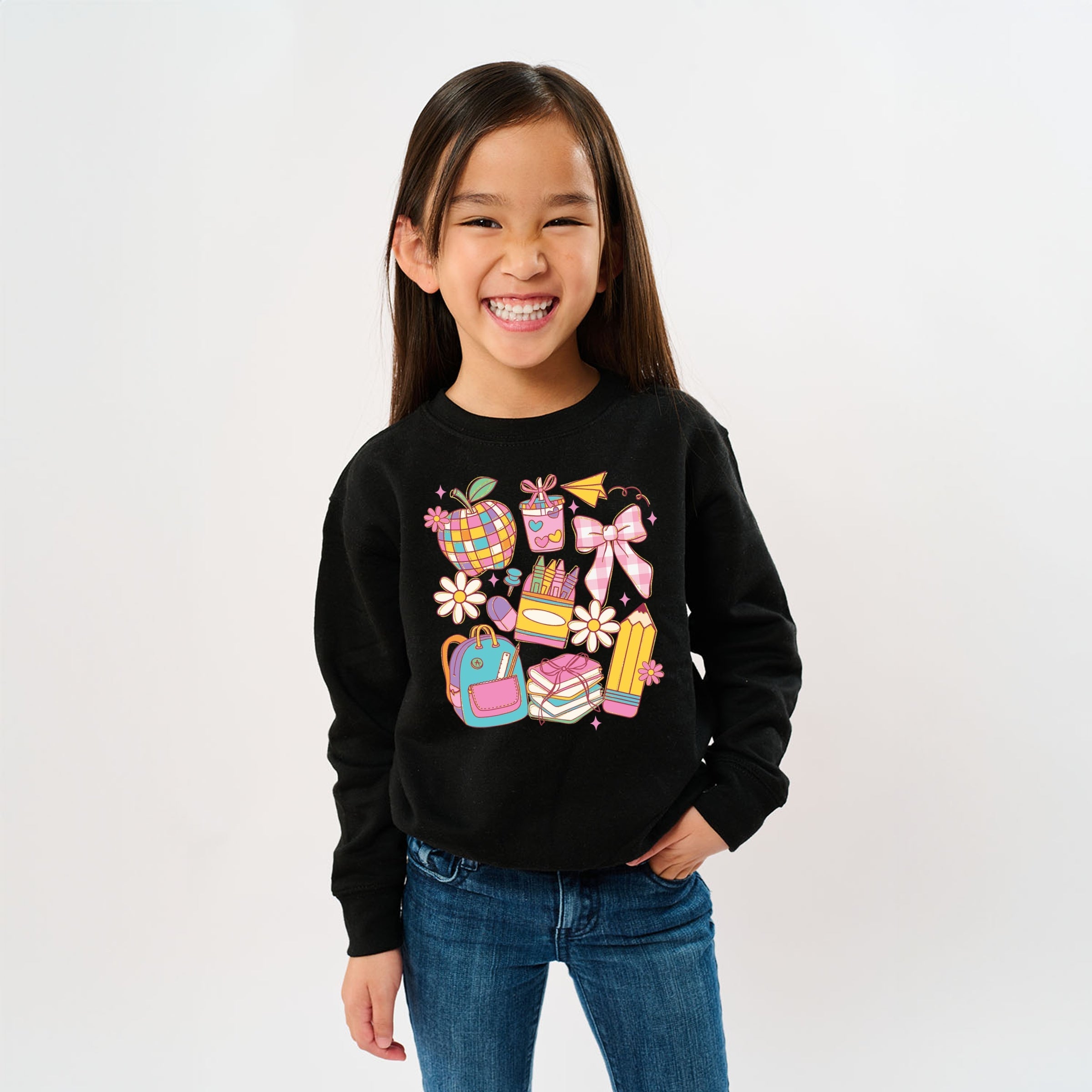 School Supplies Coquette - Kids Toddler Sweatshirt and Kids Youth Sweatshirt