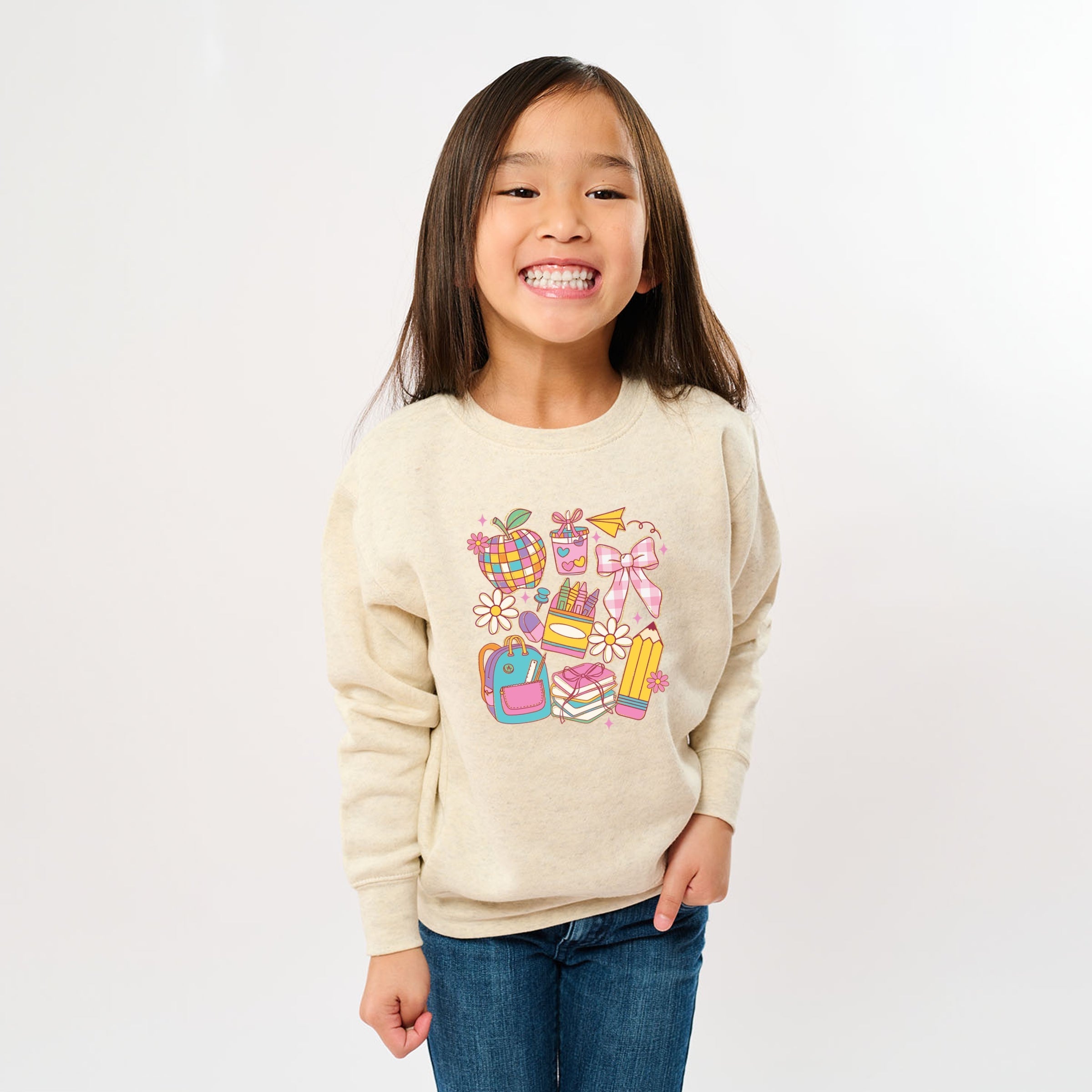 School Supplies Coquette - Kids Toddler Sweatshirt and Kids Youth Sweatshirt