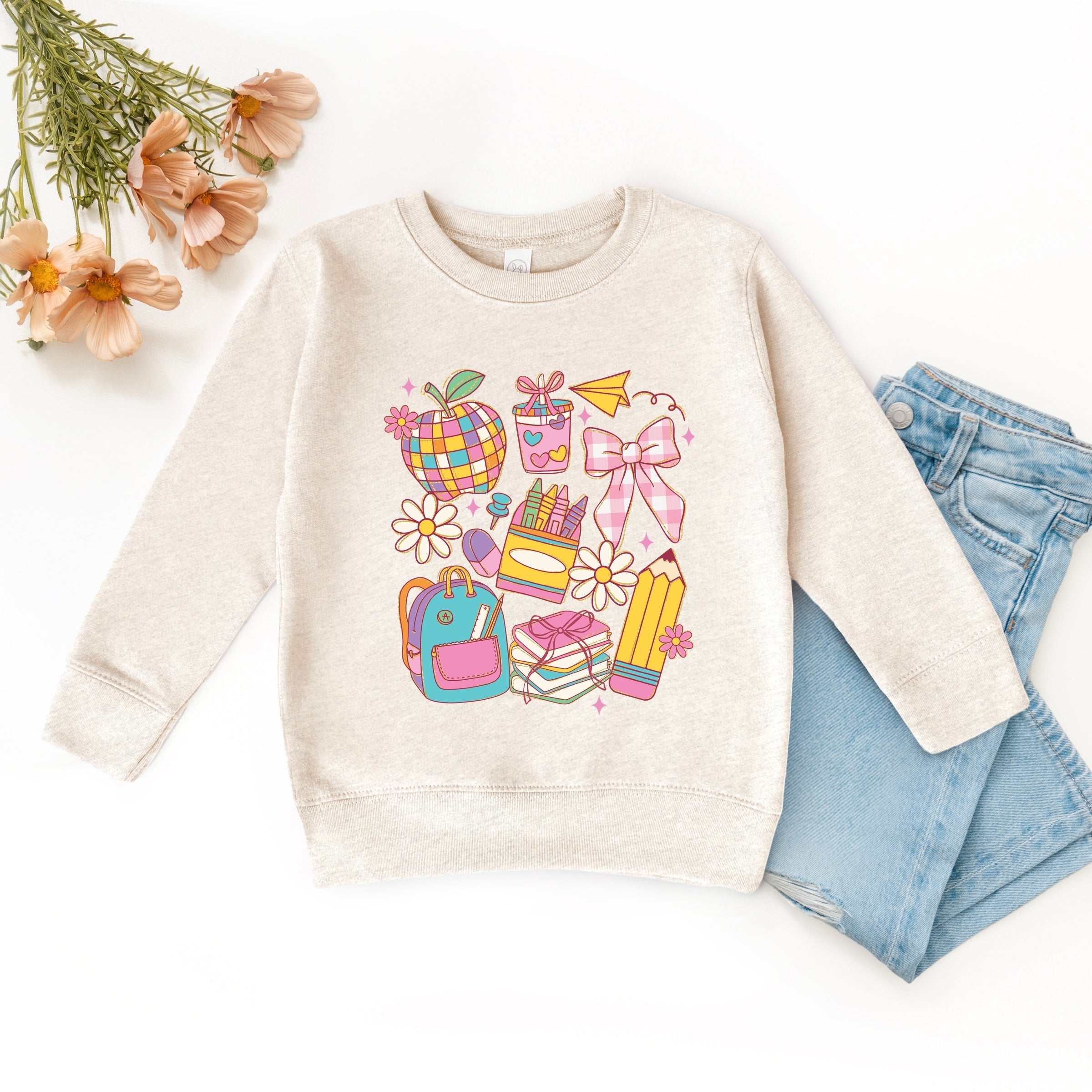 School Supplies Coquette - Kids Toddler Sweatshirt and Kids Youth Sweatshirt