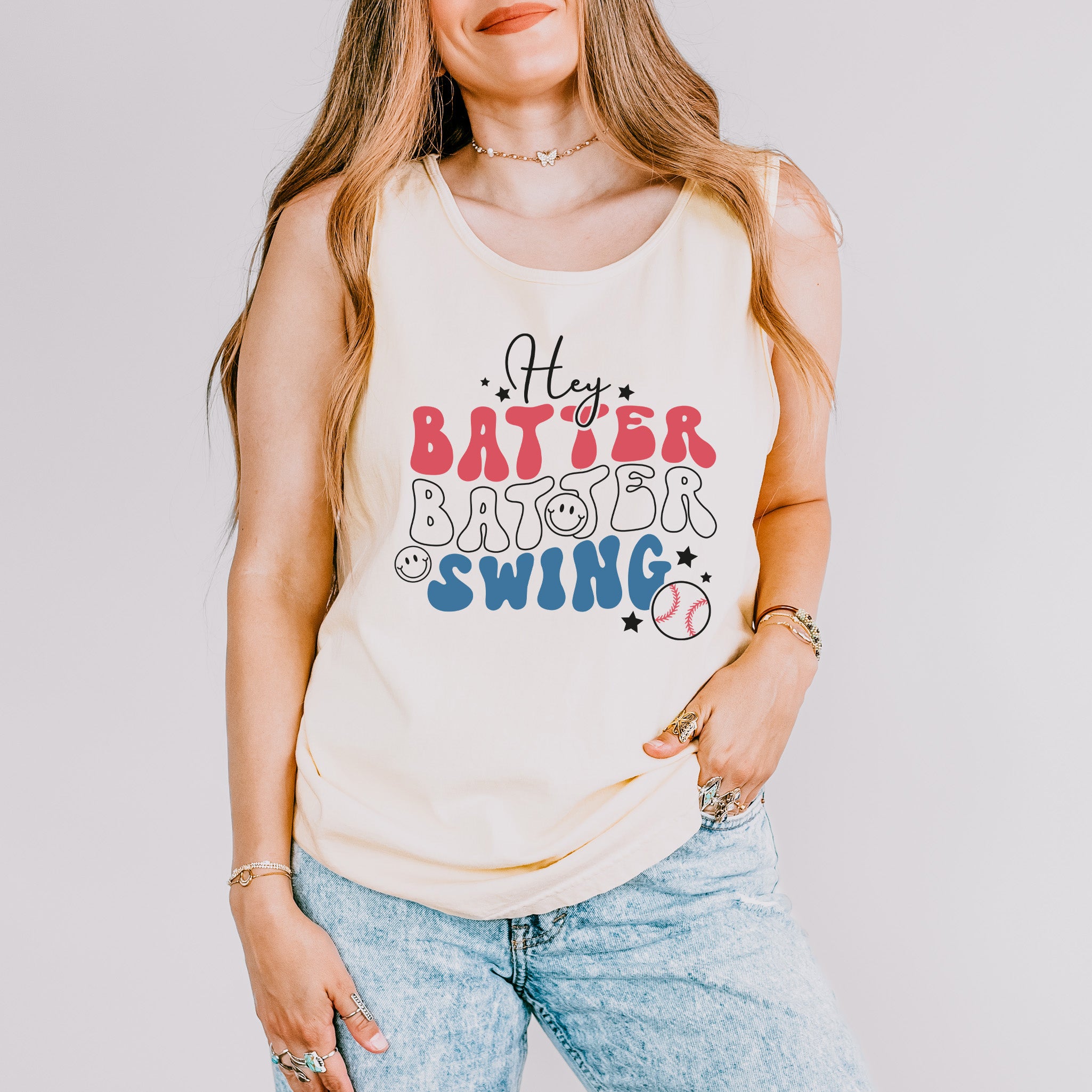 Batter Batter Red White Blue | Garment Dyed Tank