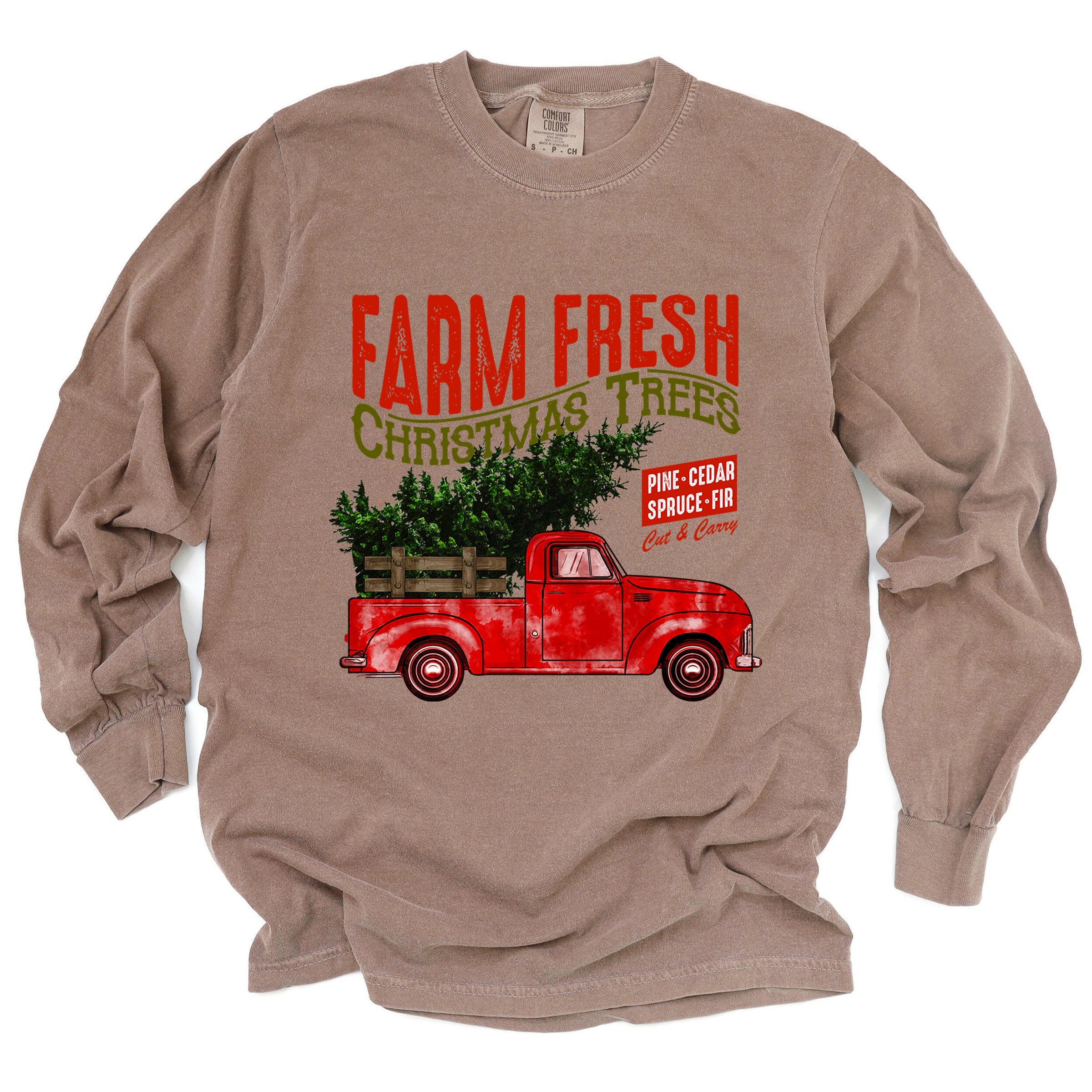 Farm Fresh Christmas Trees Truck - Womens Garment Dyed Long Sleeve
