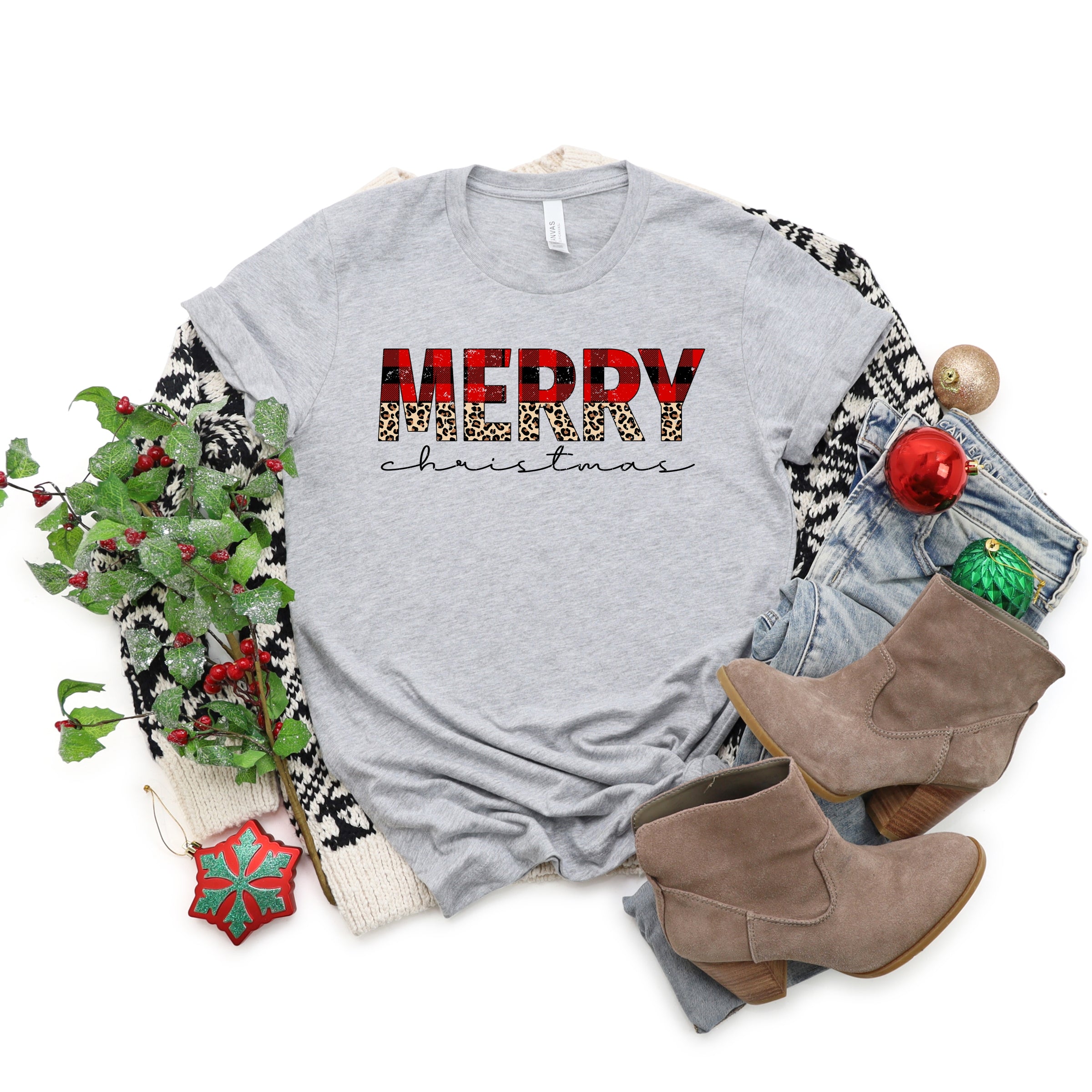 Buffalo Plaid Merry Christmas - Women's Short Sleeve Graphic T-Shirt