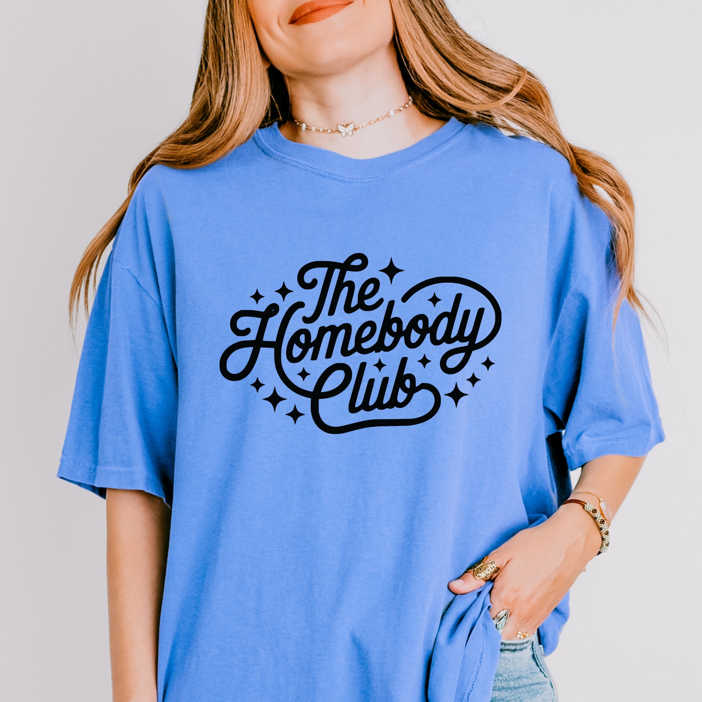 The Homebody Club Cursive Stars - Women's Garment Dyed Graphic T-Shirt