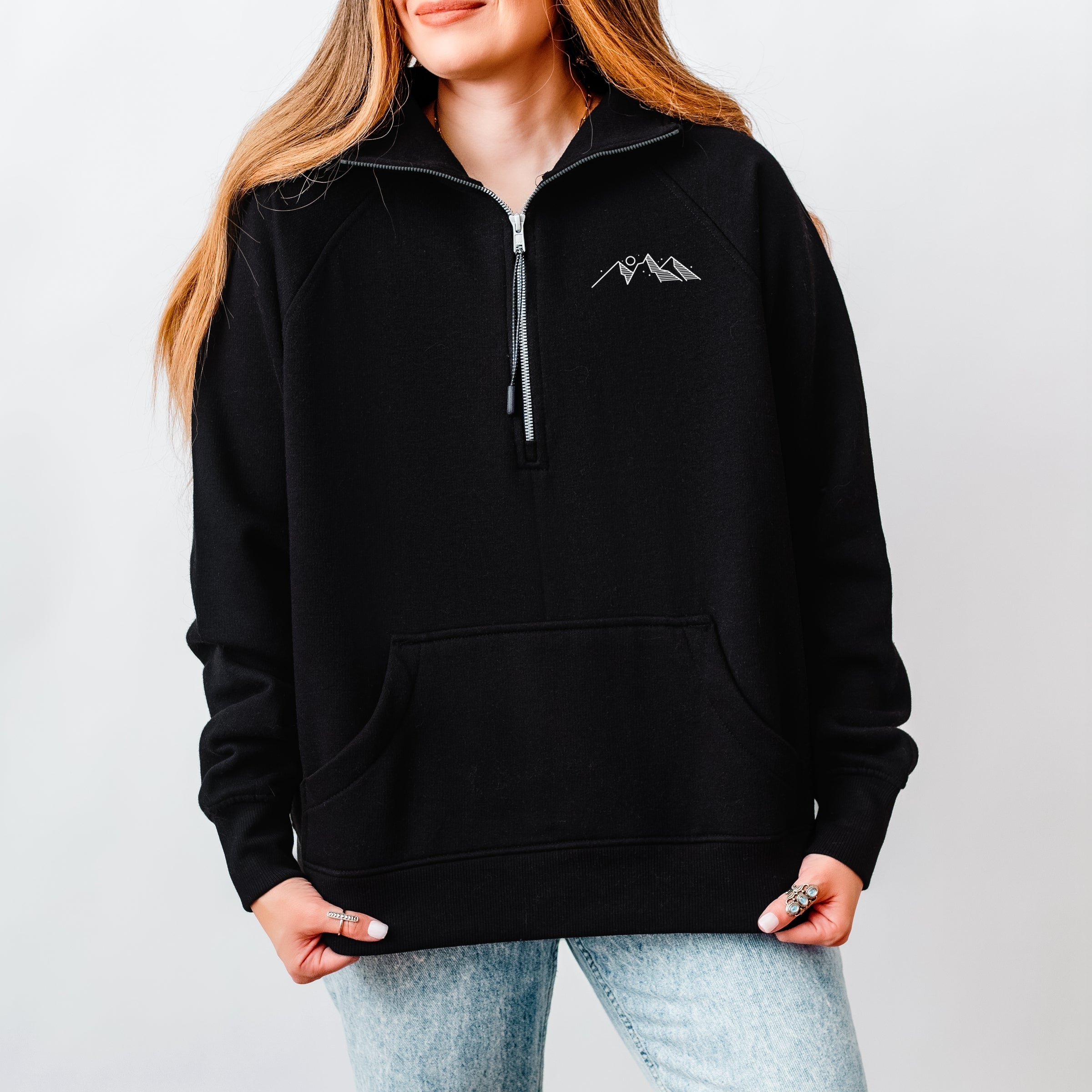 Take Me To The Mountains Landscape Front And Back - Women's Quarter Zip Fleece Graphic Sweatshirt