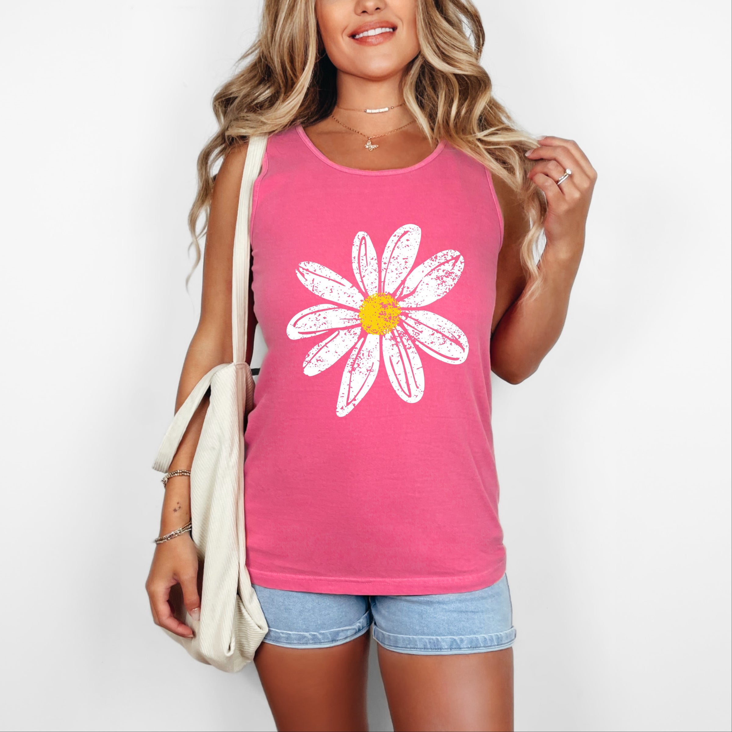 Daisy Distressed - Women's Garment Dyed Graphic Tank Top