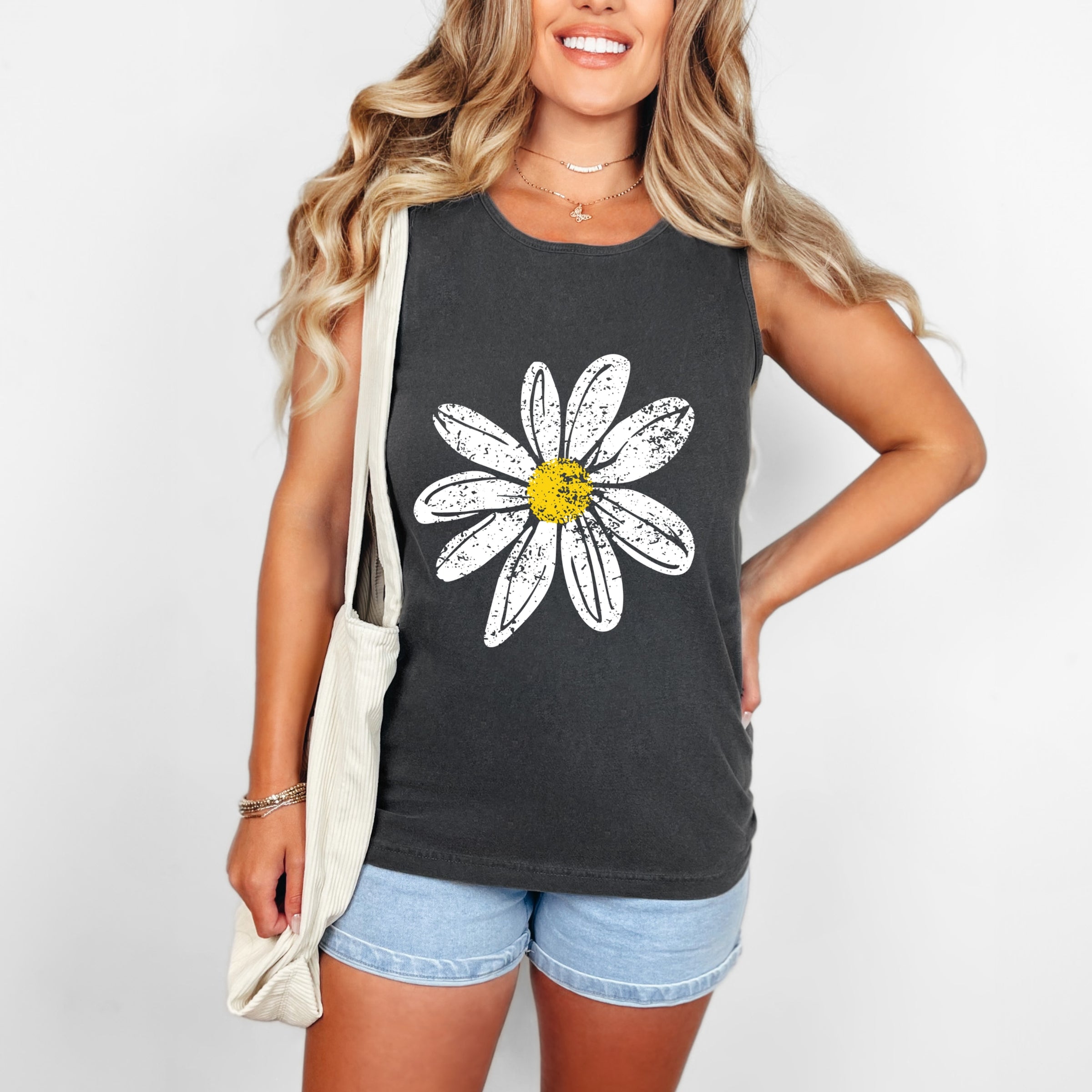 Daisy Distressed - Women's Garment Dyed Graphic Tank Top