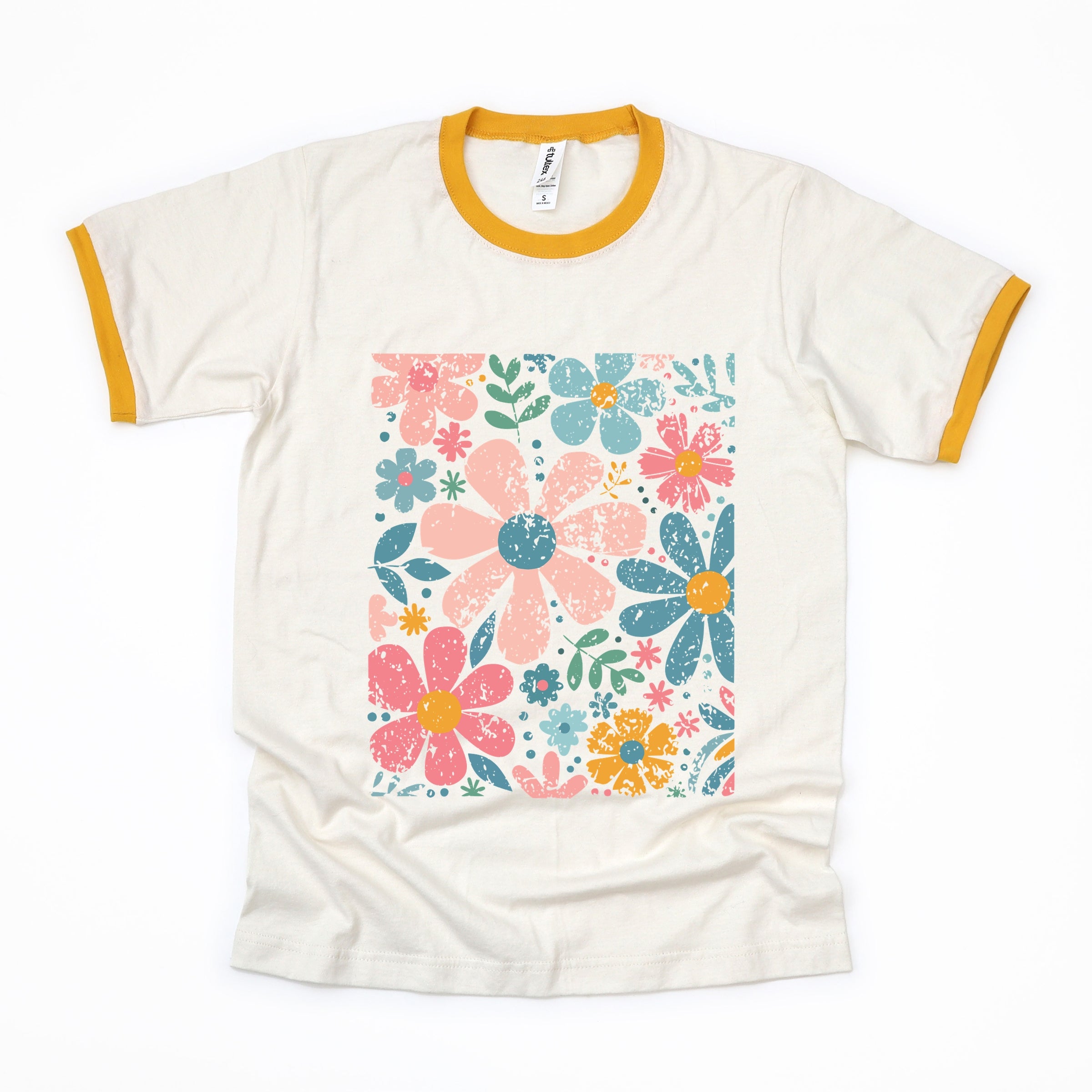 Pastel Flowers Collage - Women's Ringer Graphic T-Shirt