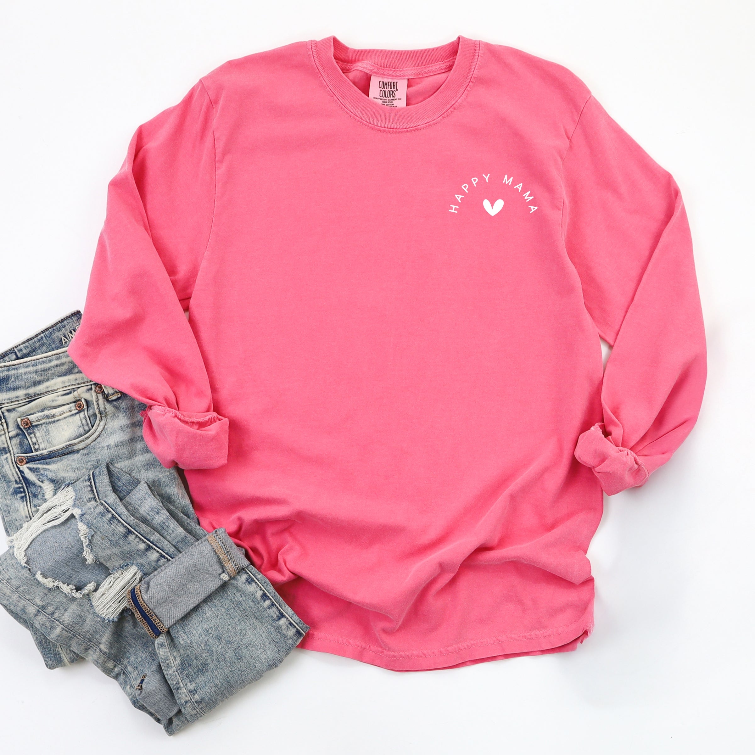 Happy Mama Heart Mini - Women's Garment Dyed Long Sleeve Graphic T-Shirt