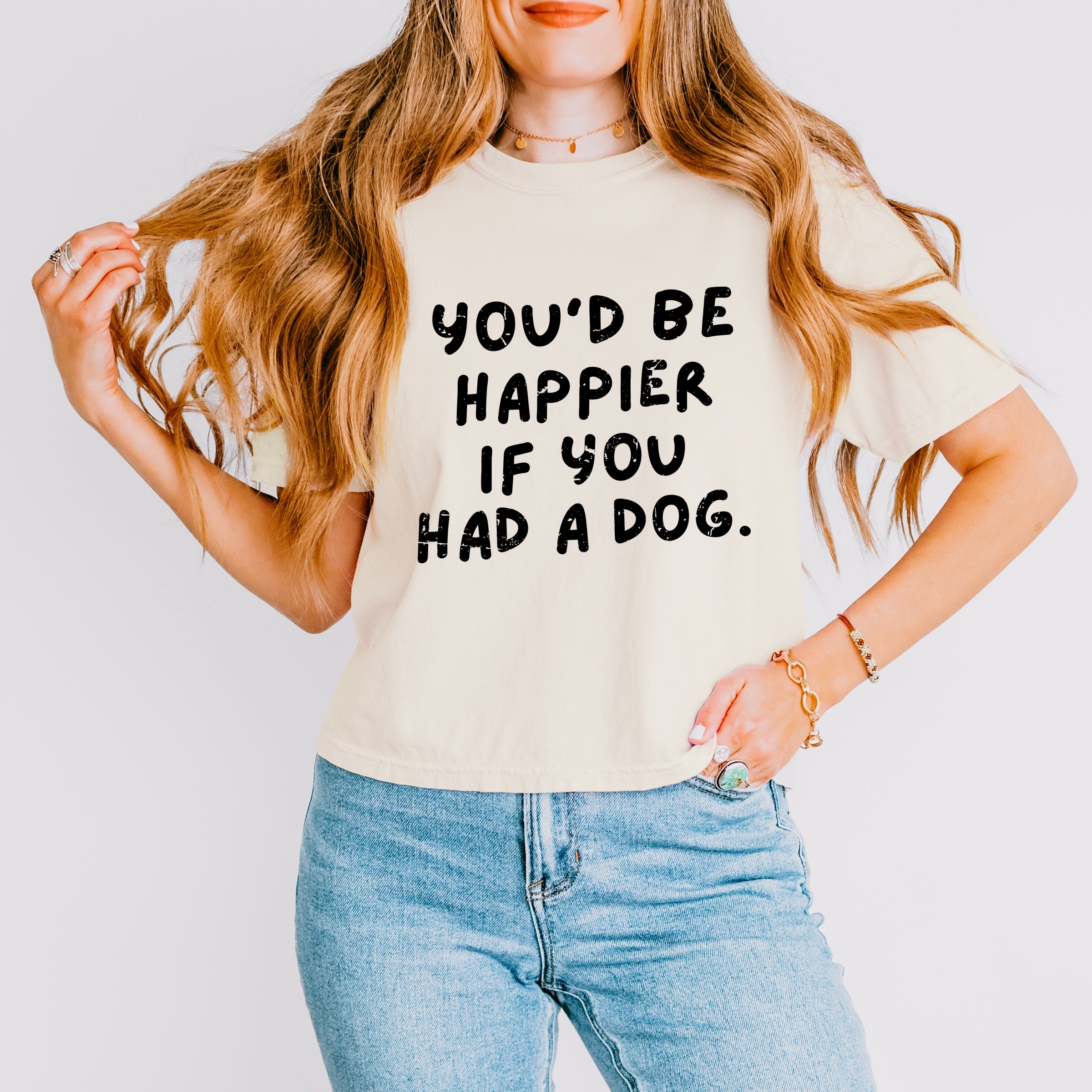 You'd Be Happier If You Had A Dog - Women's Boxy Crop Top Graphic T-Shirt