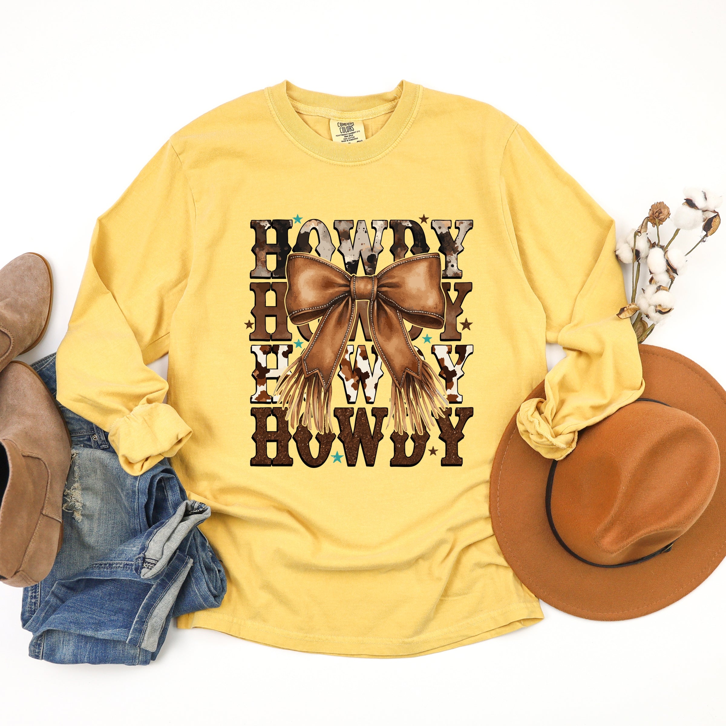 Coquette Howdy Stacked - Women's Garment Dyed Long Sleeve Graphic T-Shirt