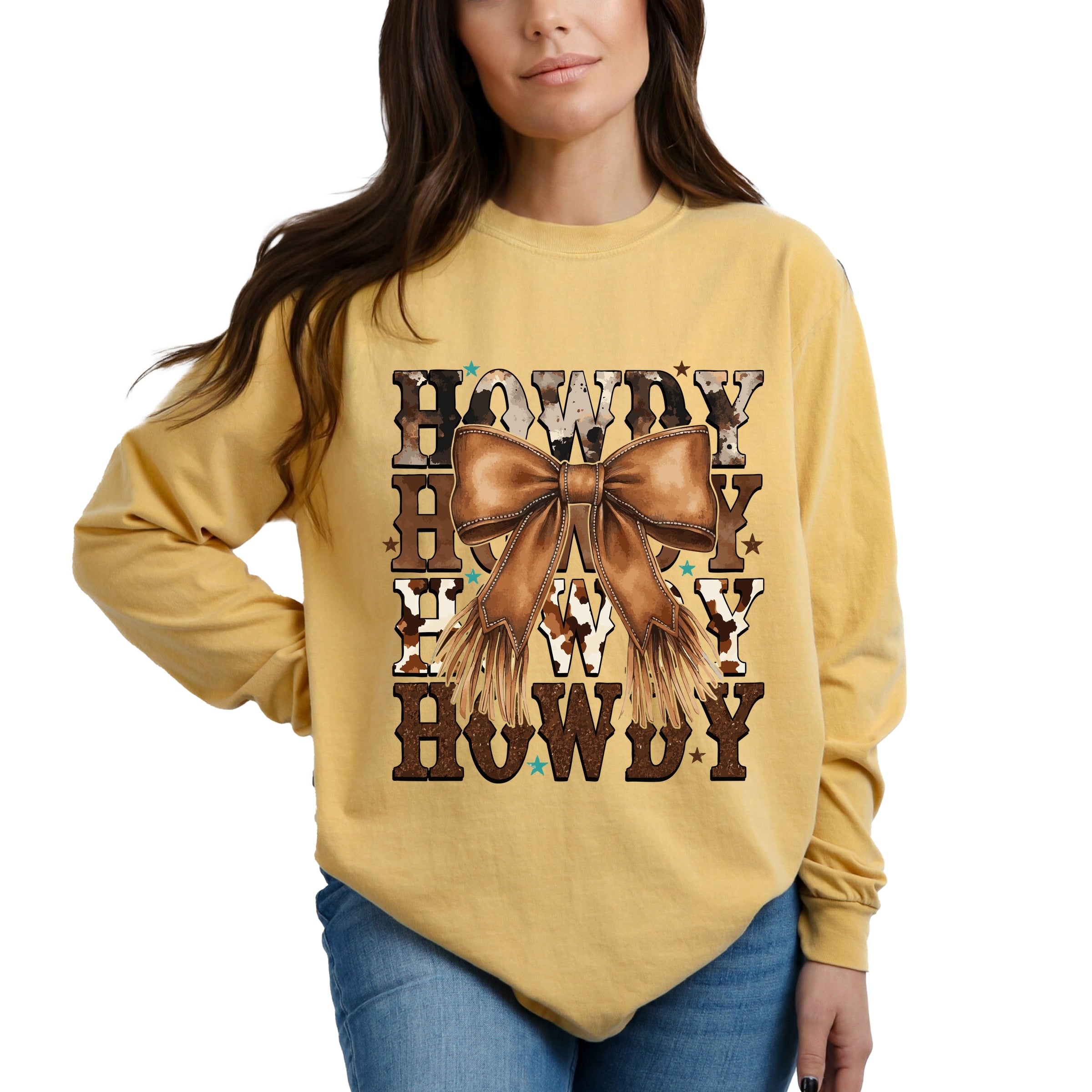 Coquette Howdy Stacked - Women's Garment Dyed Long Sleeve Graphic T-Shirt