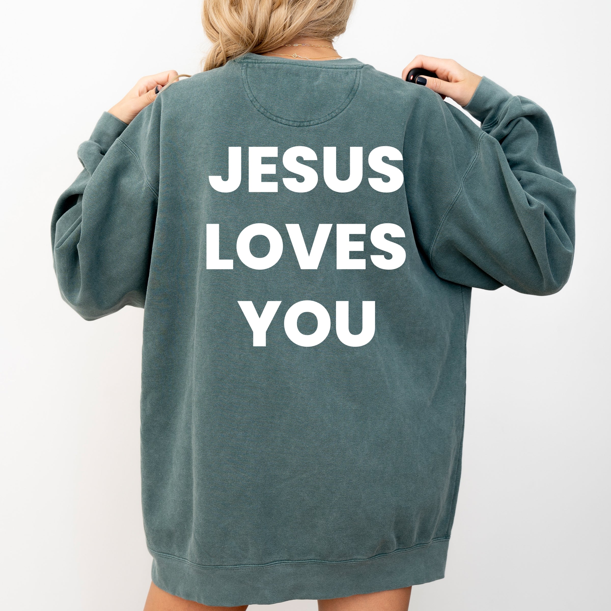 Team Jesus, Jesus Loves You - Women's Garment Dyed Graphic Sweatshirt
