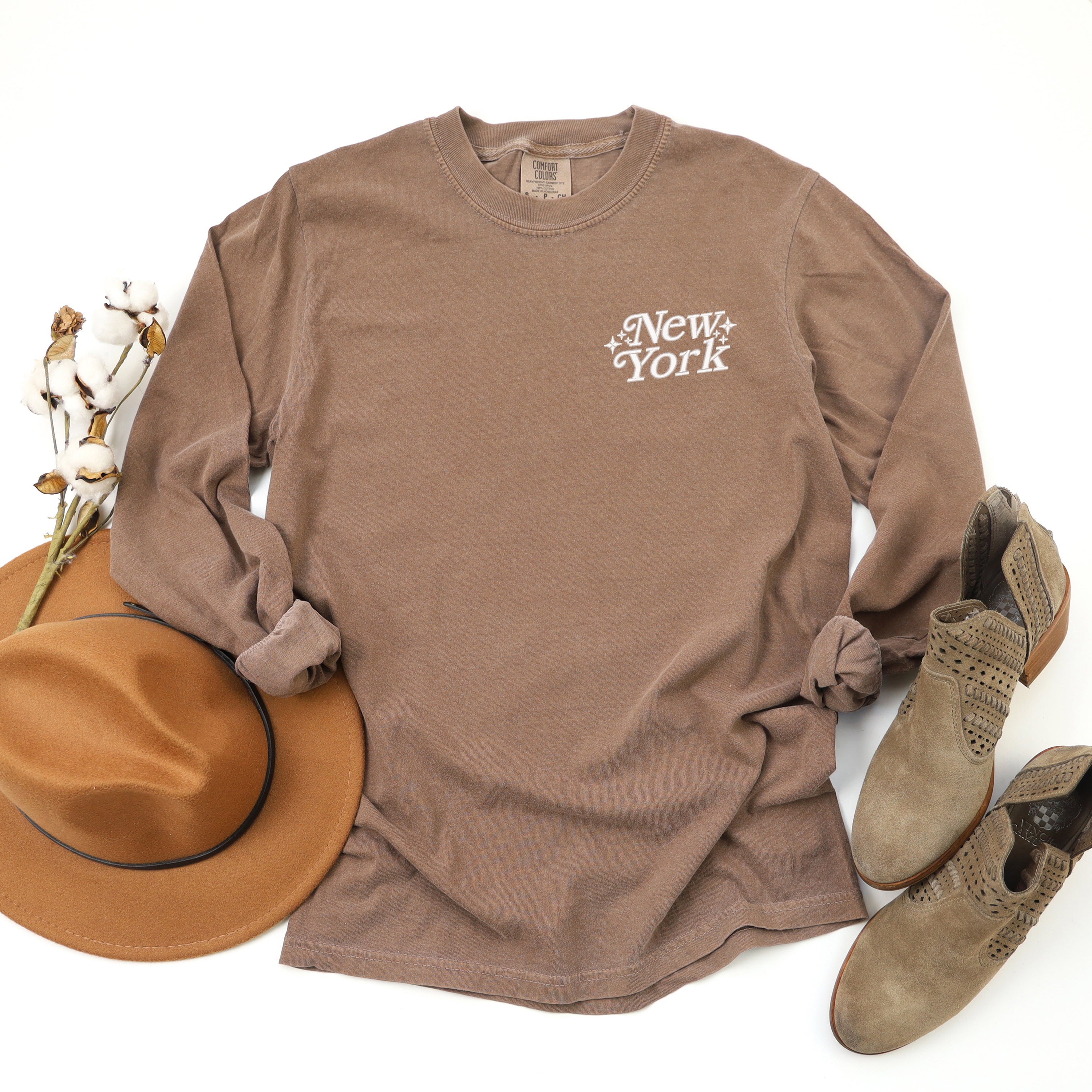 Embroidered New York Stars | Garment Dyed Long Sleeve
