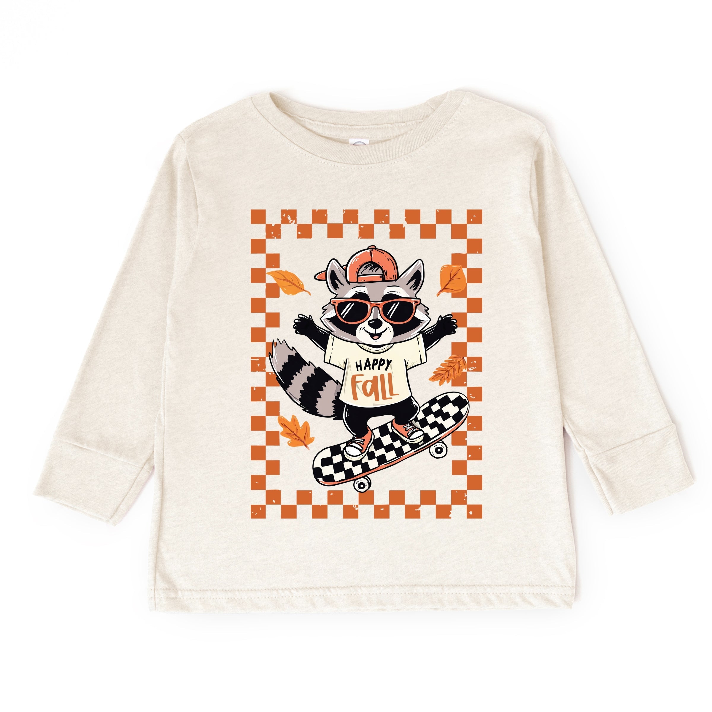 Happy Fall Racoon Skater - Toddler Long Sleeve Graphic Tee and Youth Long Sleeve Graphic T-Shirt