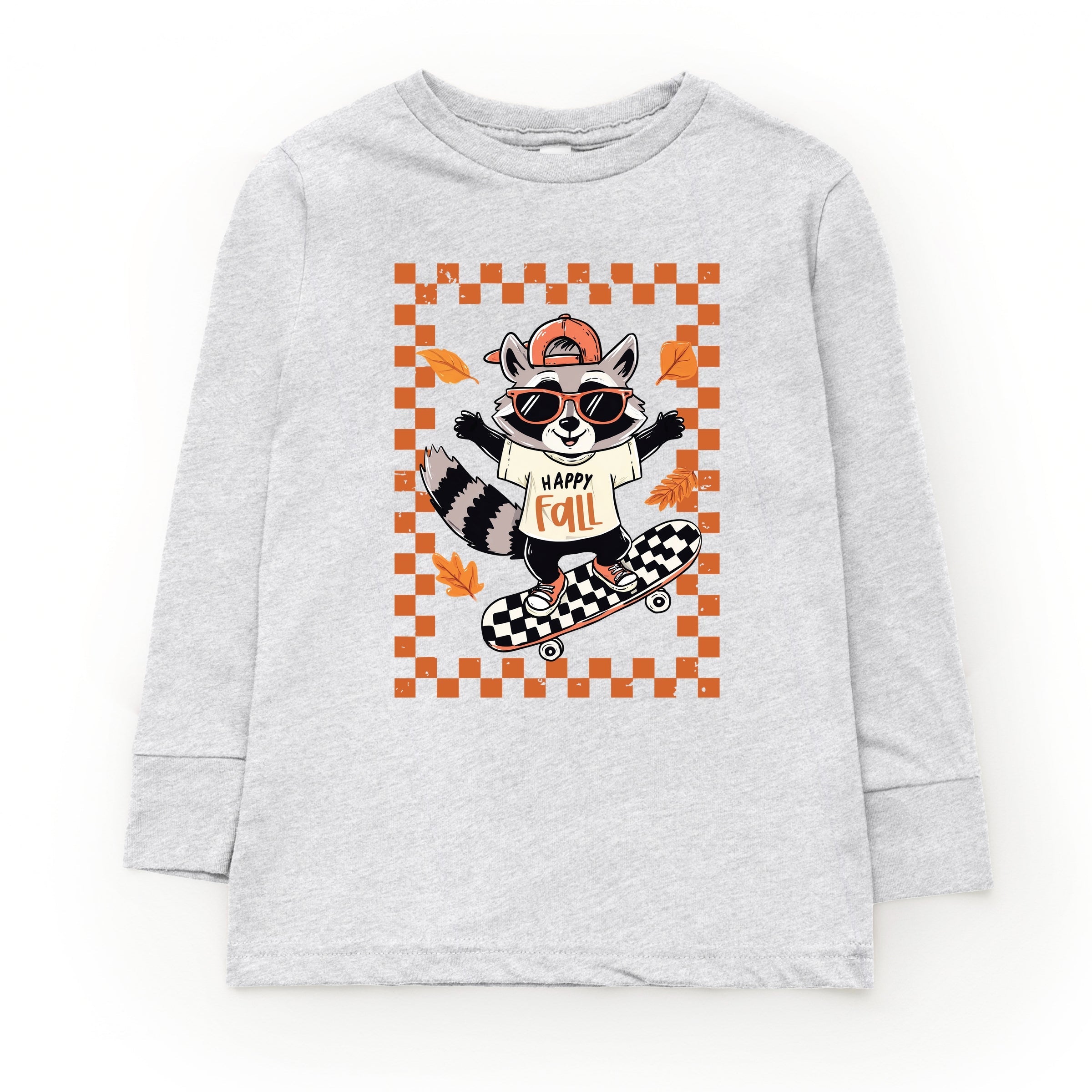 Happy Fall Racoon Skater - Toddler Long Sleeve Graphic Tee and Youth Long Sleeve Graphic T-Shirt