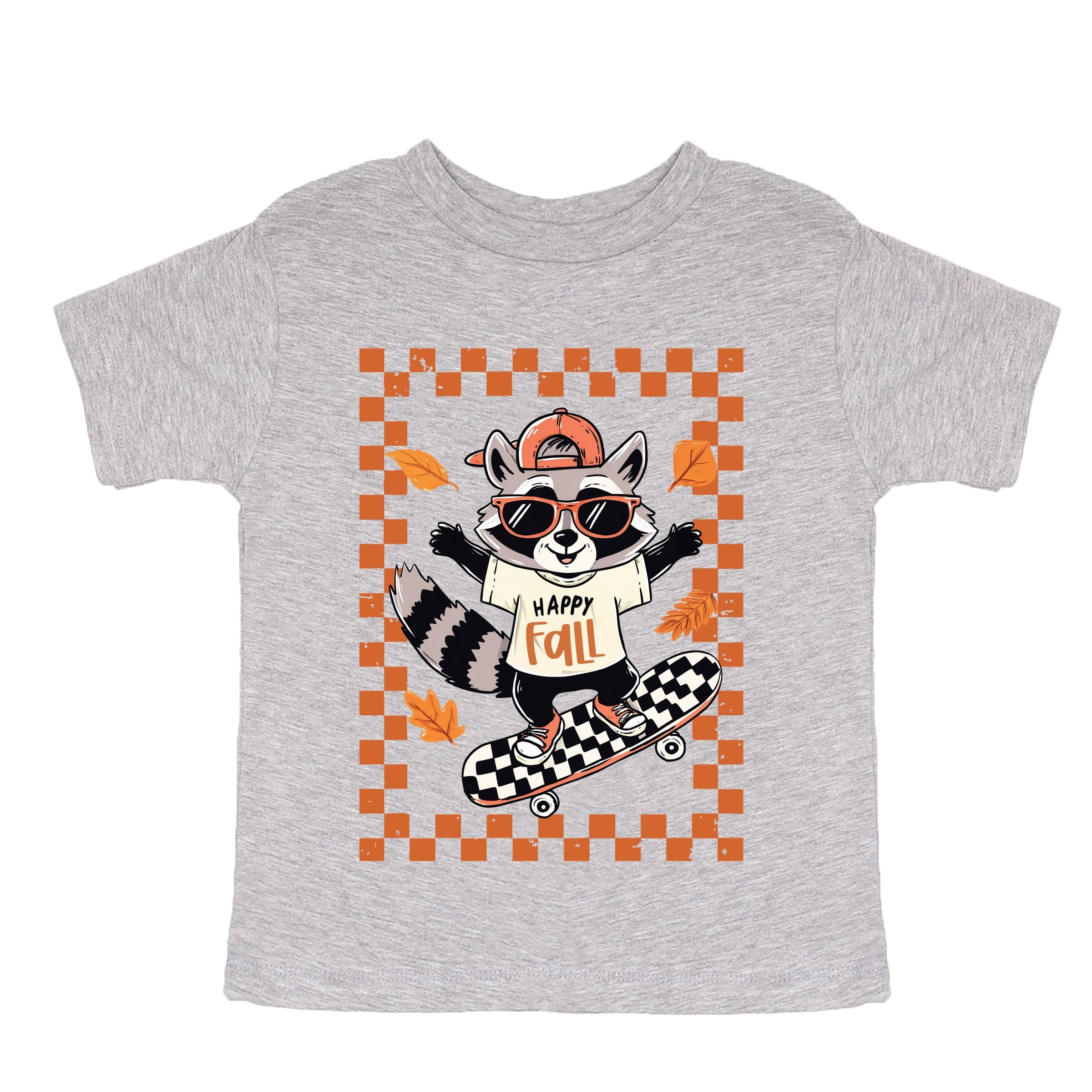 Happy Fall Racoon Skater - Youth Short Sleeve Graphic T-Shirt and Toddler Short Sleeve Graphic T-Shirt