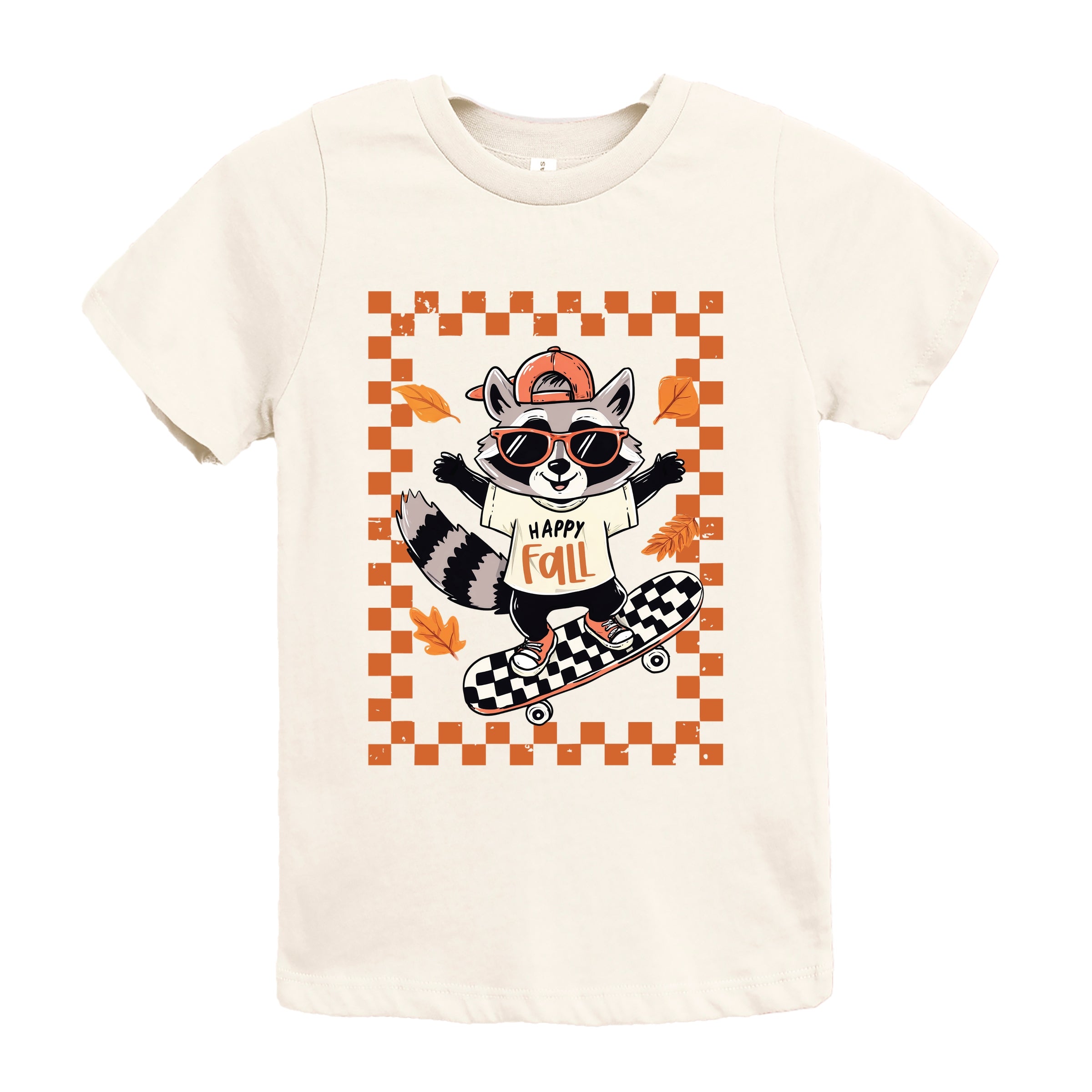 Happy Fall Racoon Skater - Youth Short Sleeve Graphic T-Shirt and Toddler Short Sleeve Graphic T-Shirt