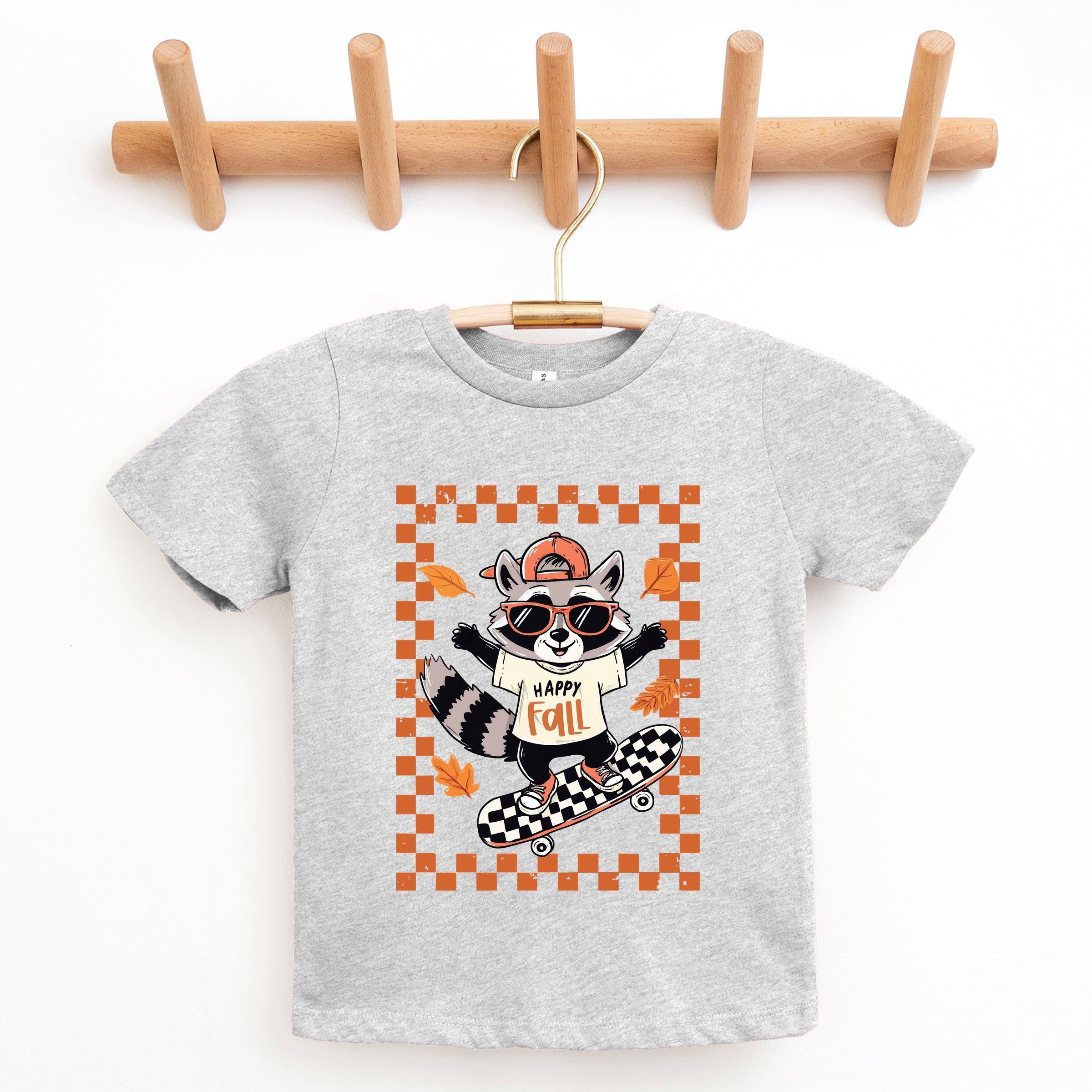 Happy Fall Racoon Skater - Youth Short Sleeve Graphic T-Shirt and Toddler Short Sleeve Graphic T-Shirt