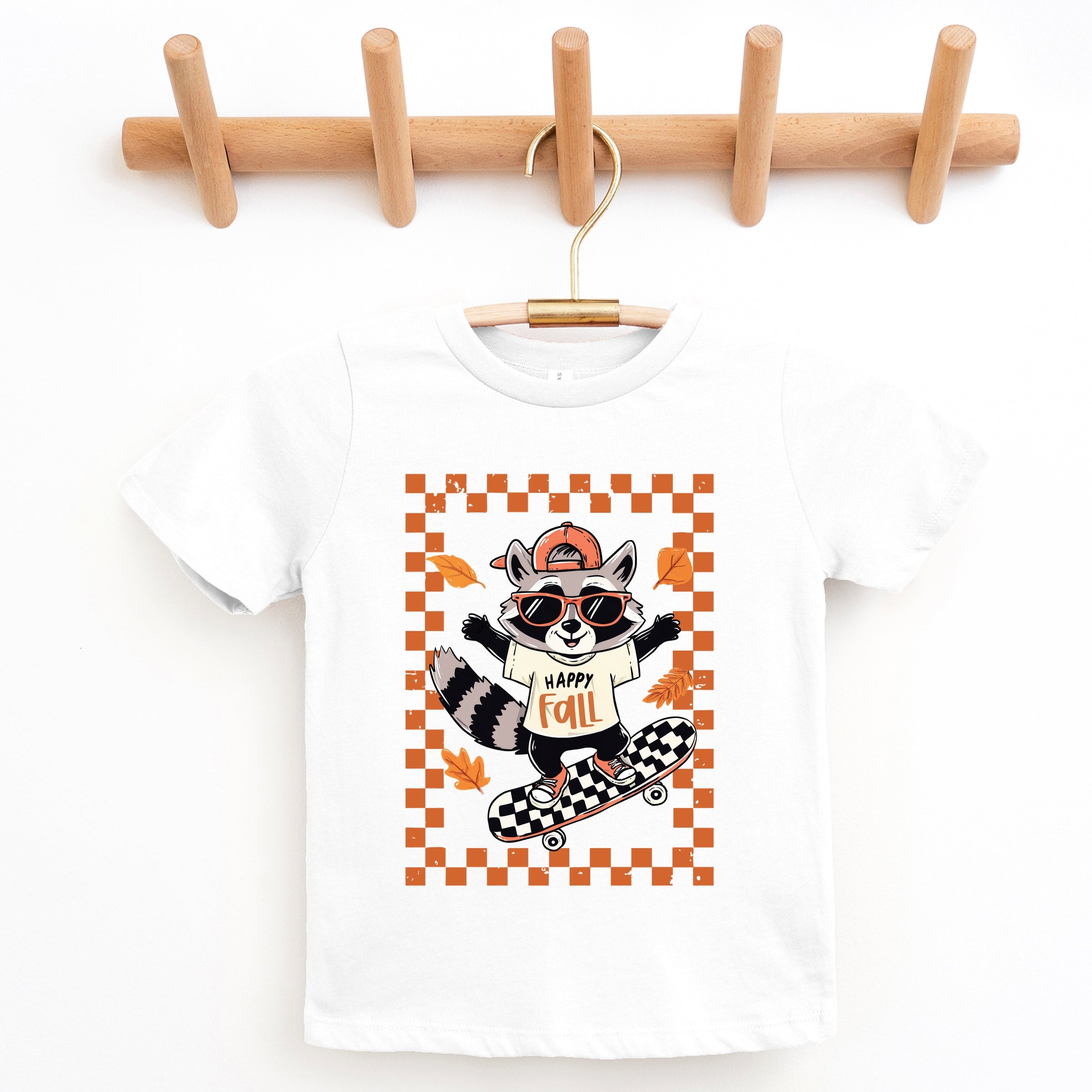Happy Fall Racoon Skater - Youth Short Sleeve Graphic T-Shirt and Toddler Short Sleeve Graphic T-Shirt