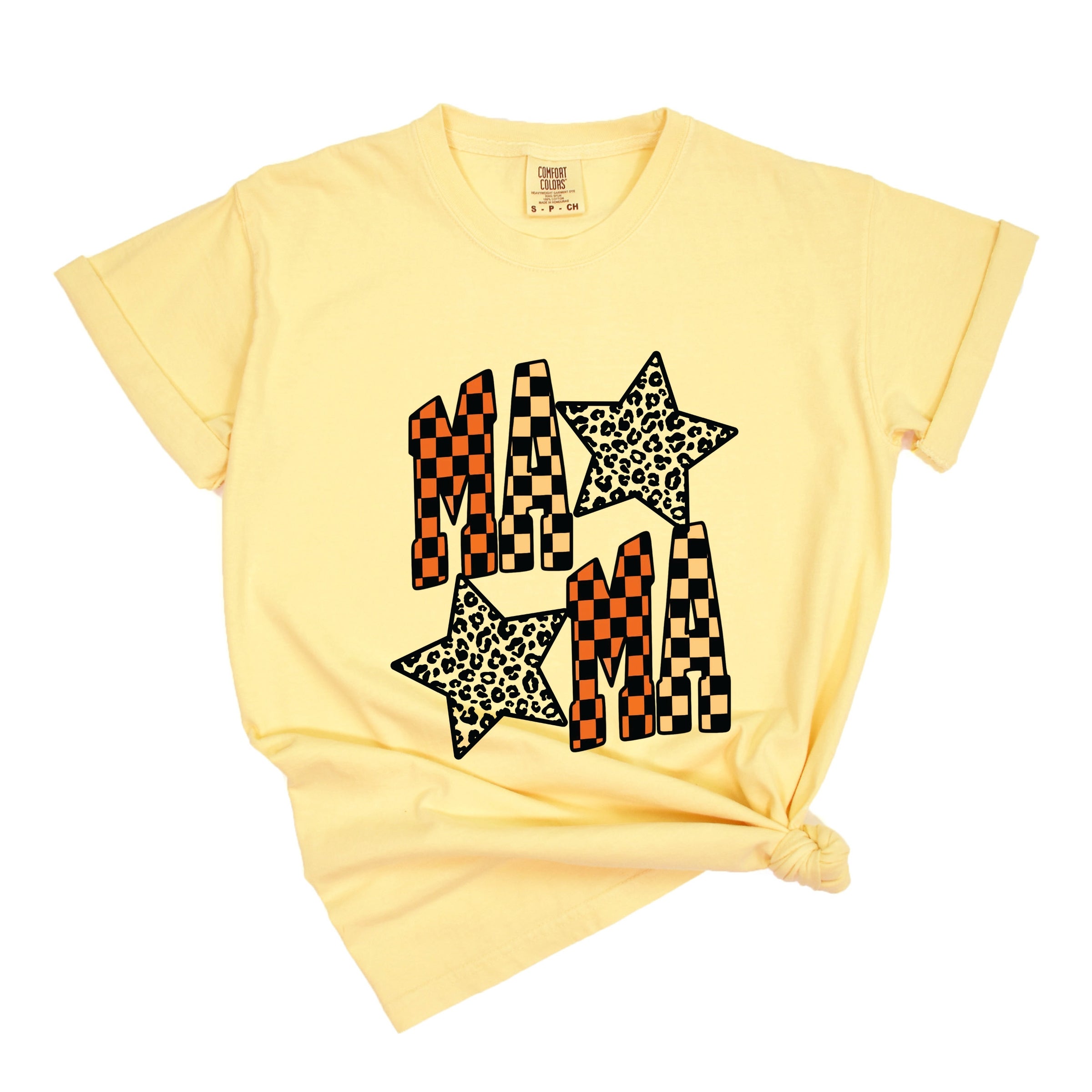 Checkered Mama Leopard Stars - Womens Garment Dyed Tee
