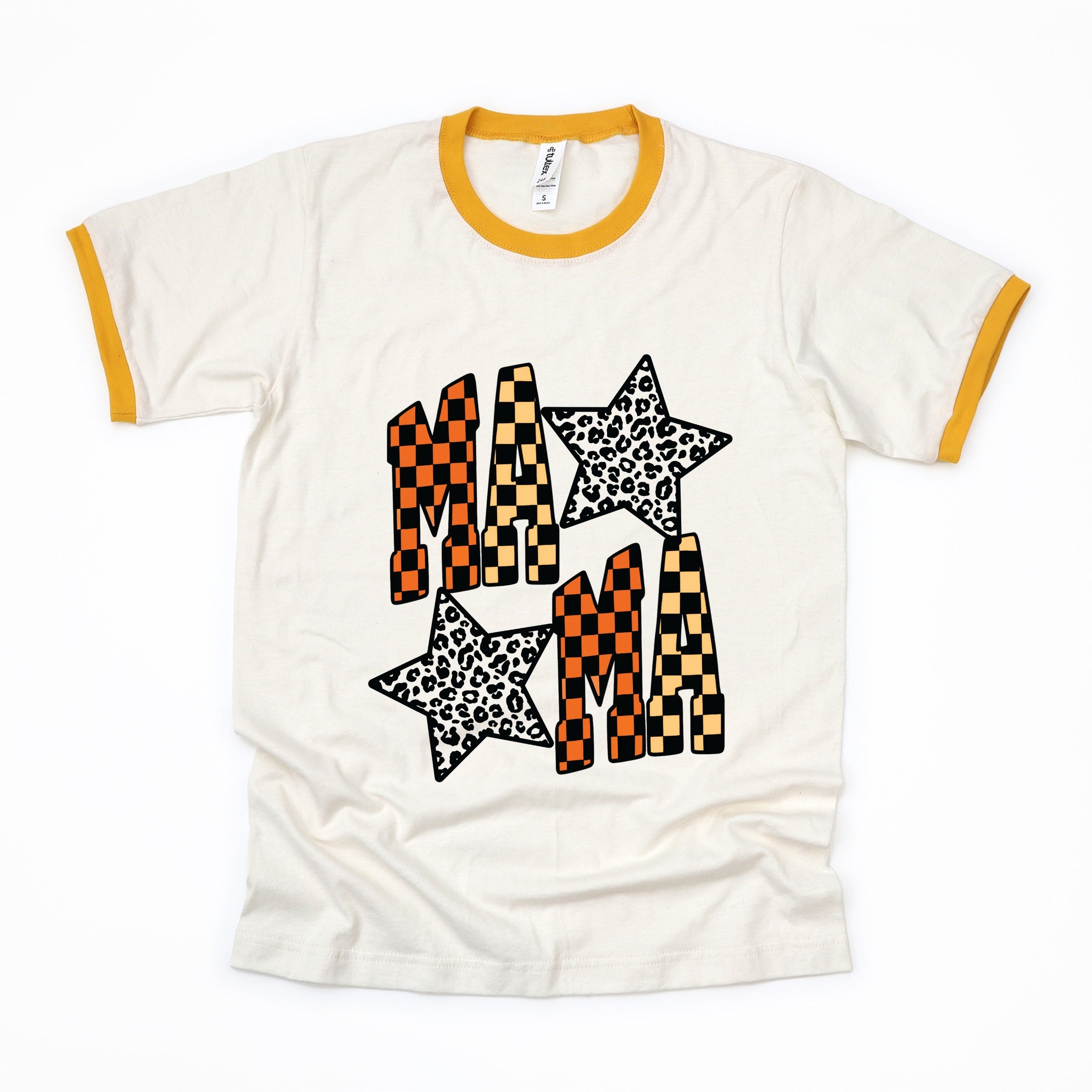 Checkered Mama Leopard Stars - Womens Ringer Tee