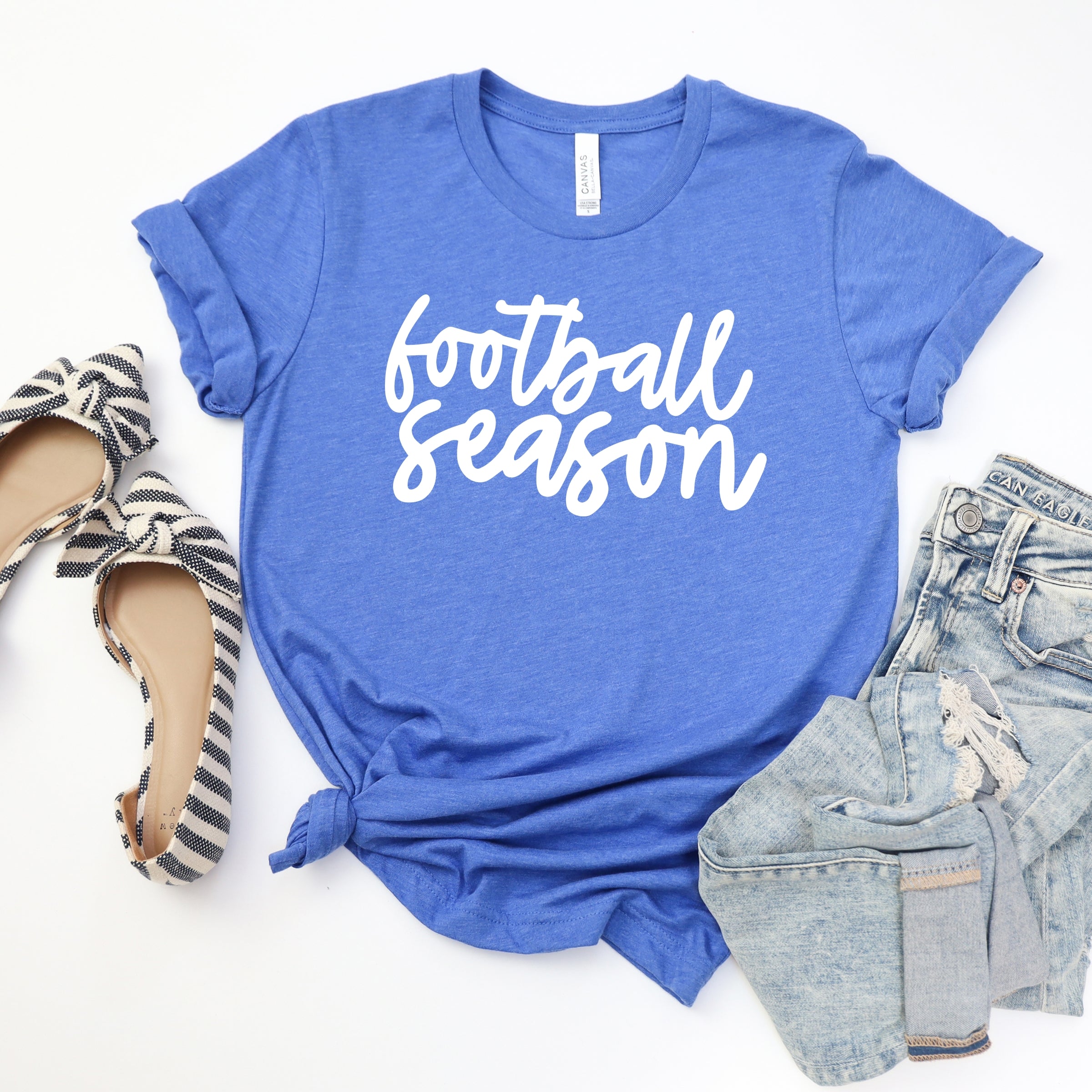 Football Season Cursive - Womens Short Sleeve Tee