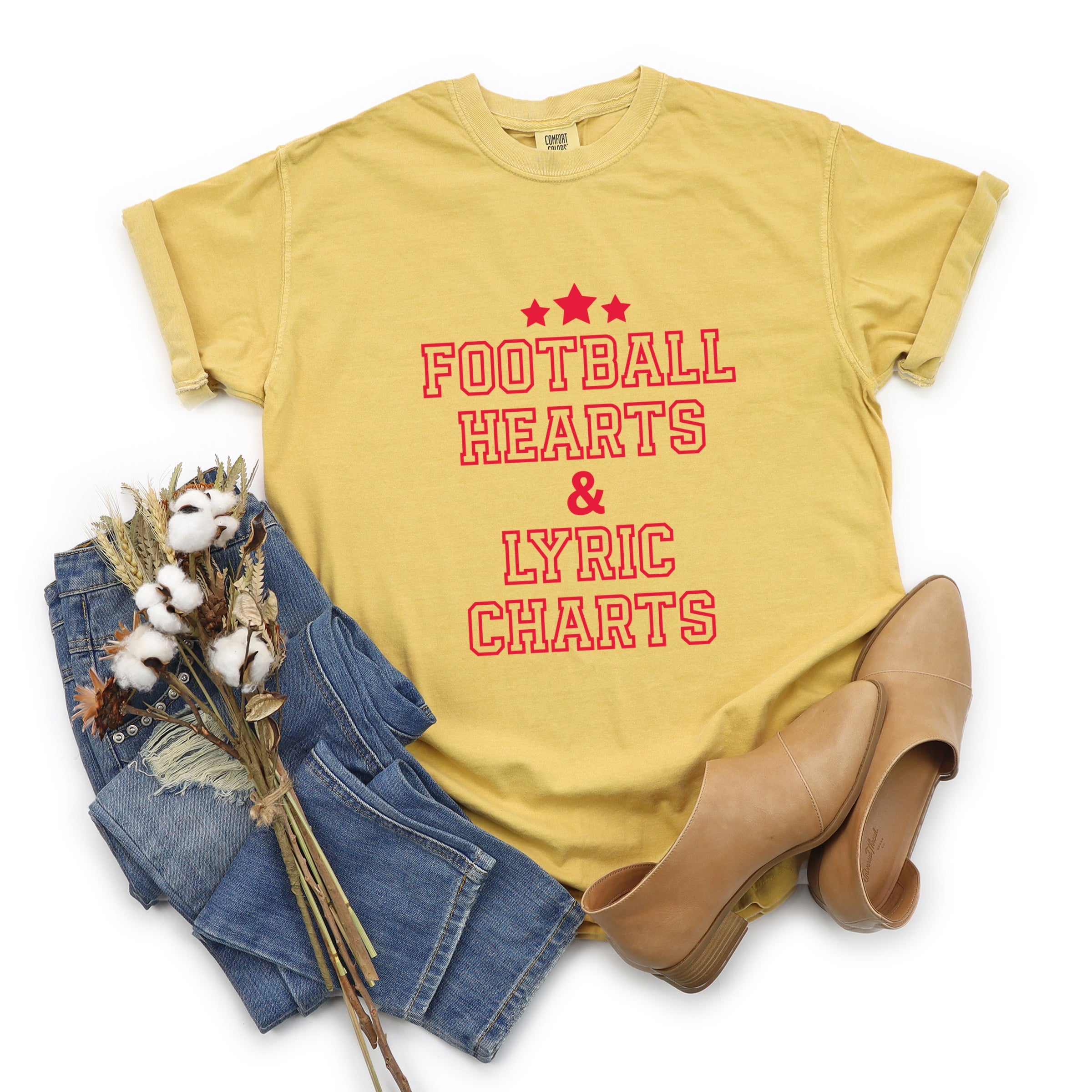 Football Hearts & Lyric Charts - Womens Garment Dyed Tee