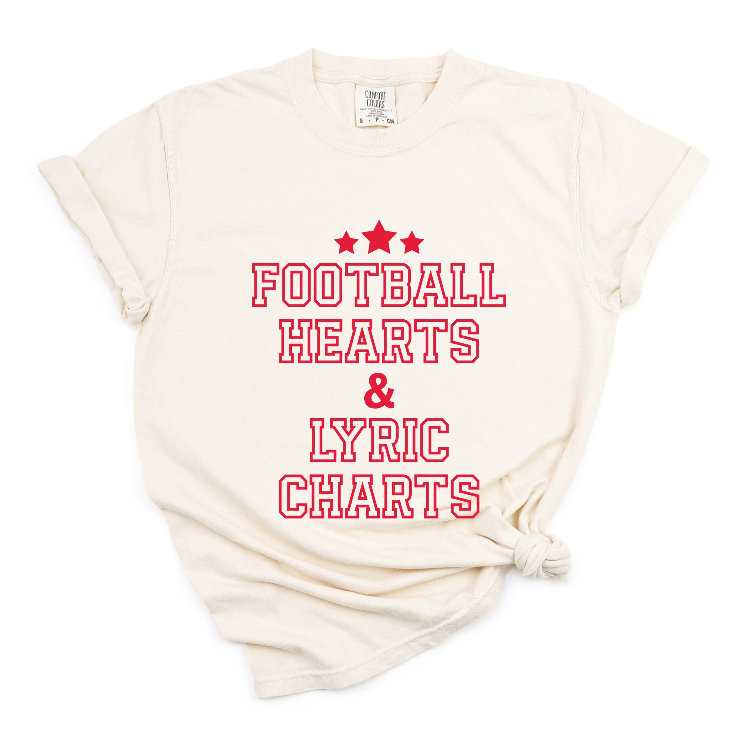 Football Hearts & Lyric Charts - Womens Garment Dyed Tee