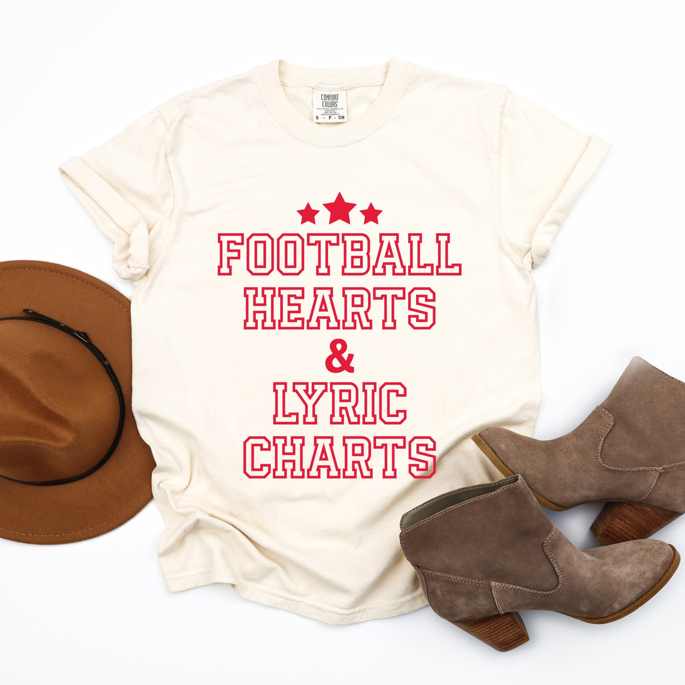 Football Hearts & Lyric Charts - Womens Garment Dyed Tee