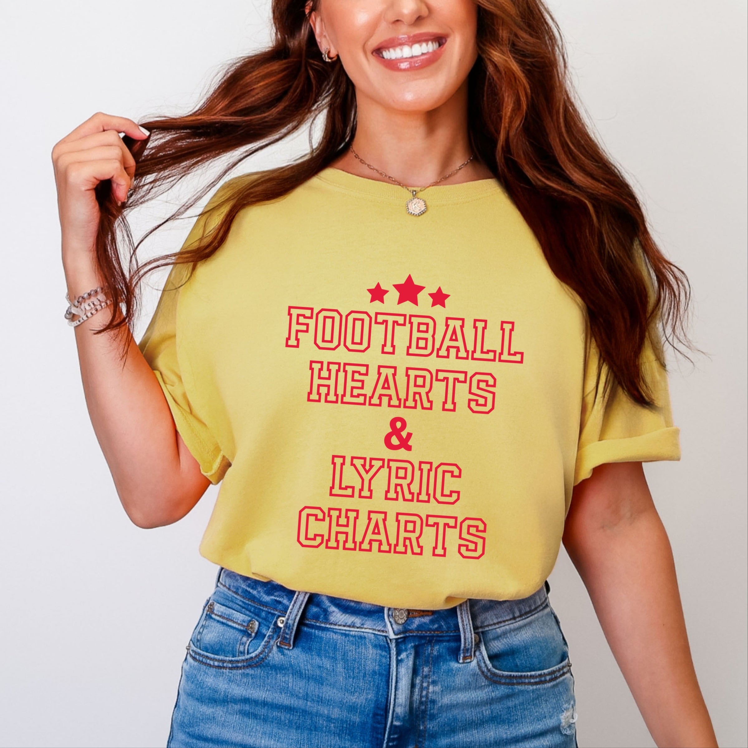 Football Hearts & Lyric Charts - Womens Garment Dyed Tee