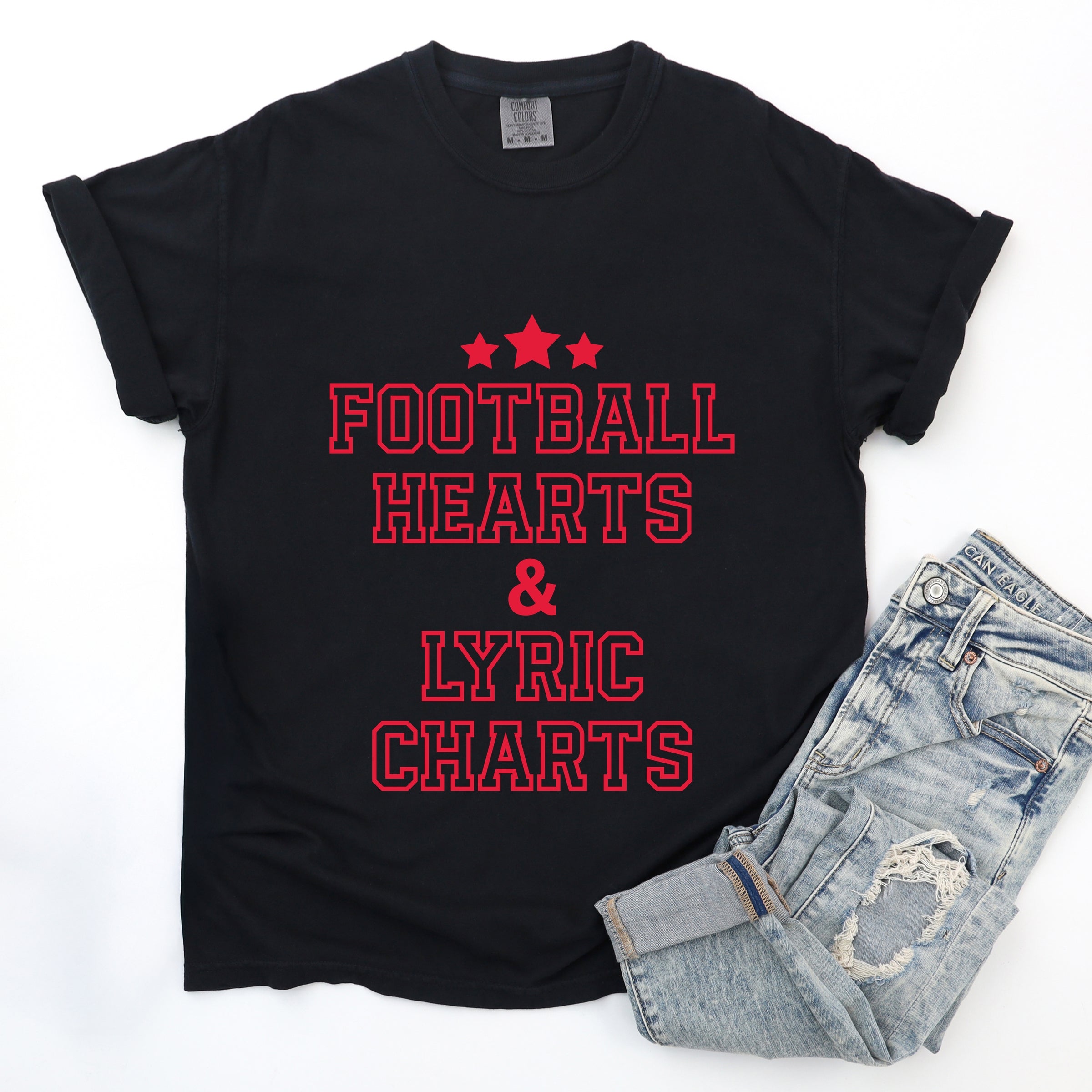Football Hearts & Lyric Charts - Womens Garment Dyed Tee