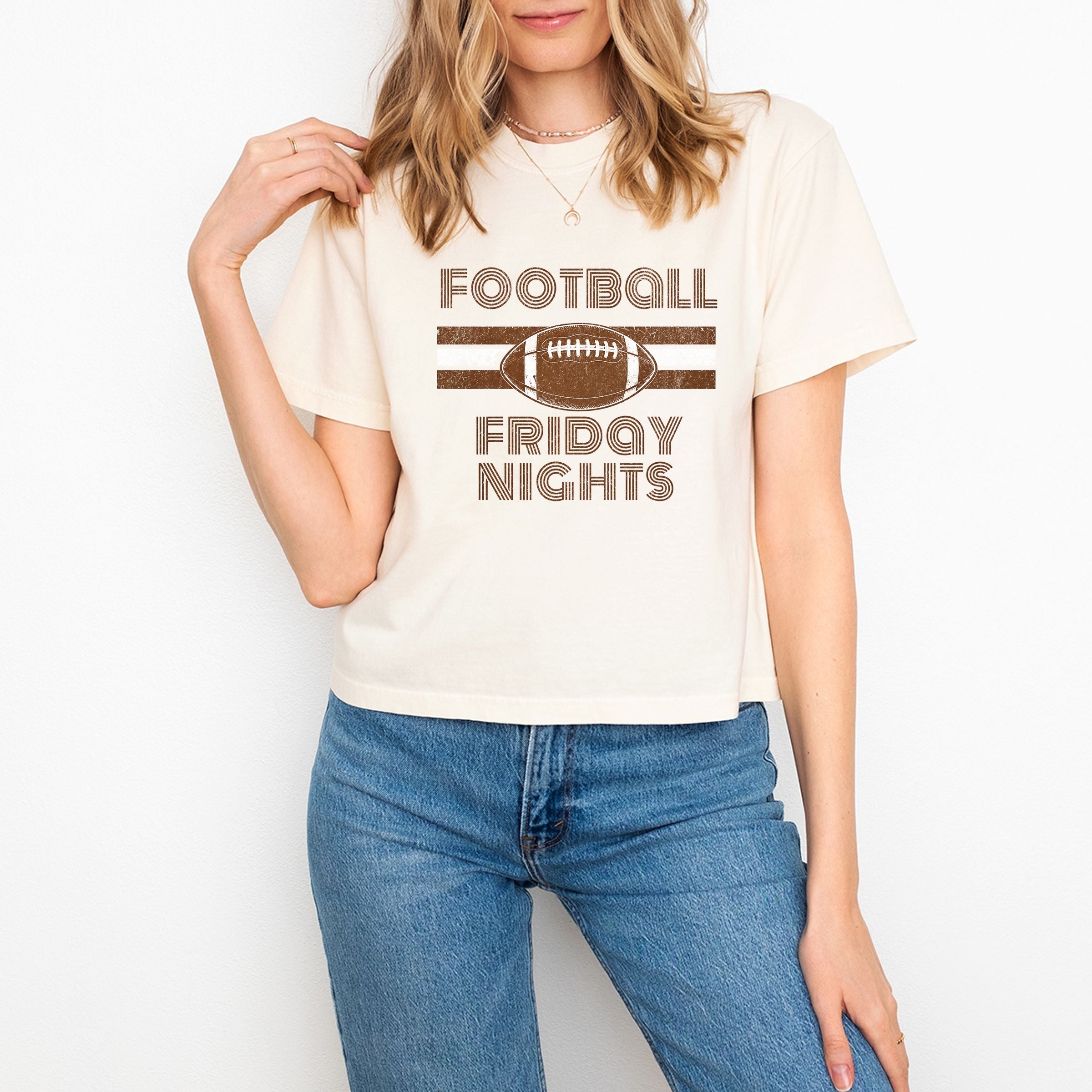 Football Friday Nights - Women's Boxy Crop Top Graphic T-Shirt