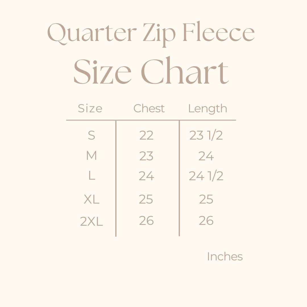 Women's Quarter Zip Fleece Graphic Sweatshirt - size guide