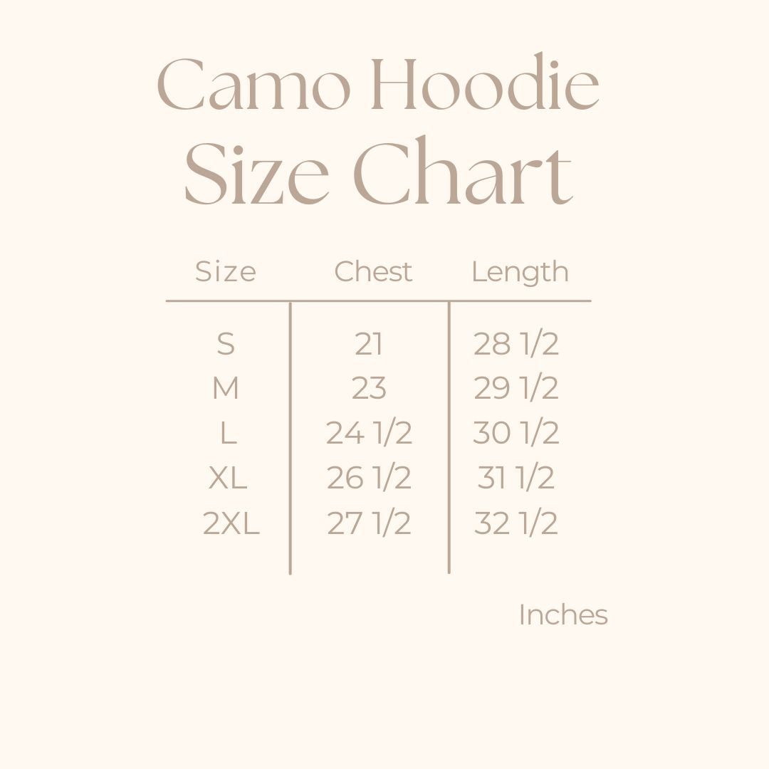Camo Hoodie - size guide