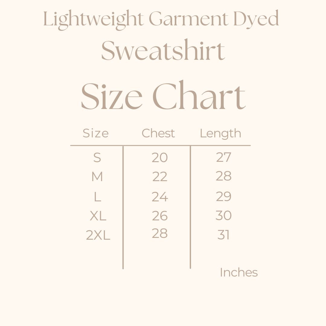 Women's Lightweight Garment Dyed Sweatshirt - size guide