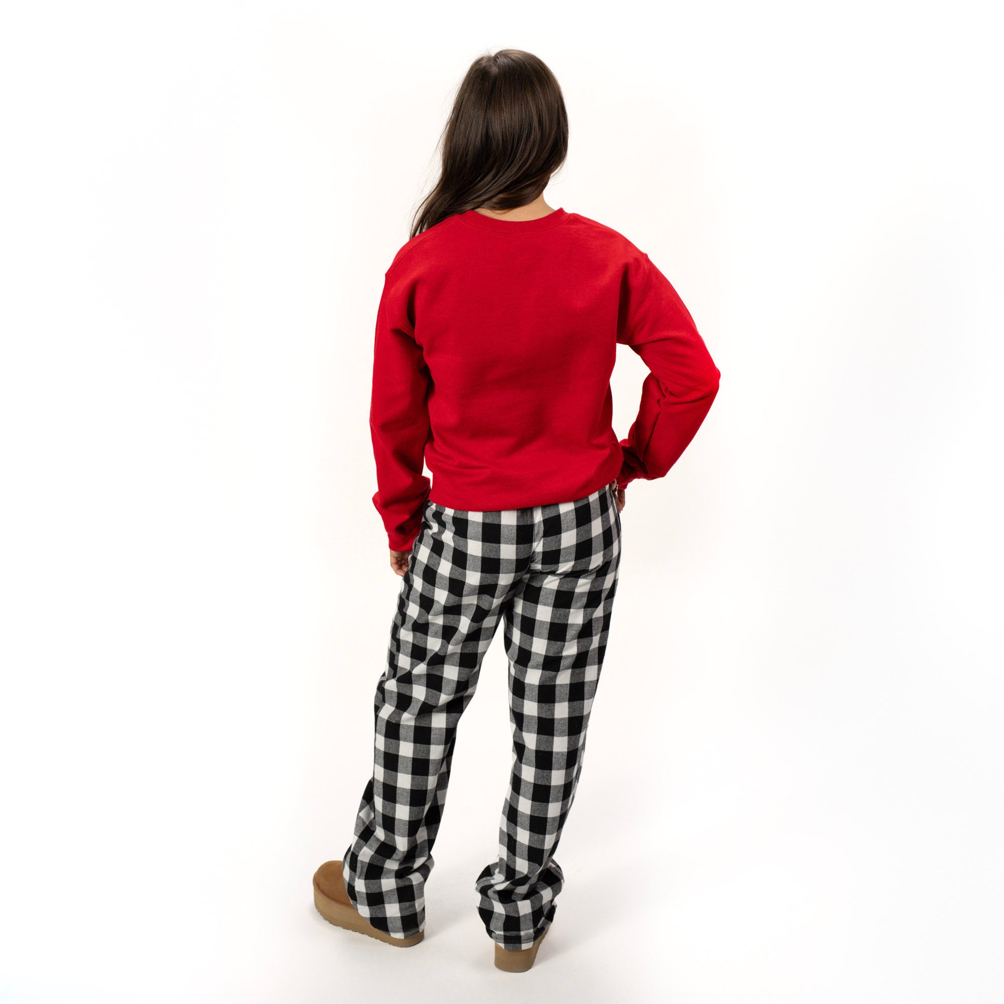 26522WPU_F-PPSET_SWT Black and Red Plaid Black Top 