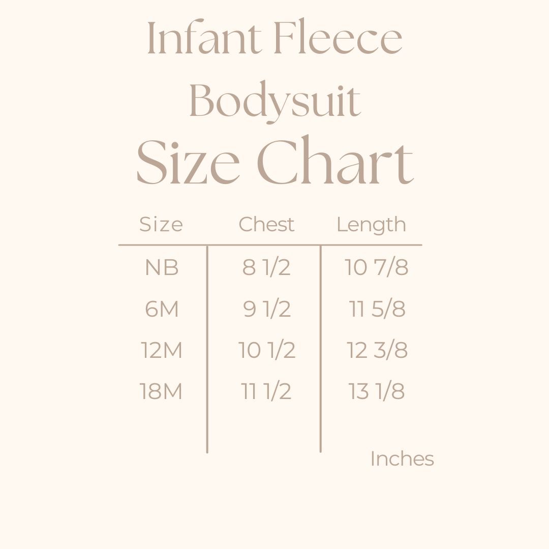 Infant Fleece BodySuit - size guide