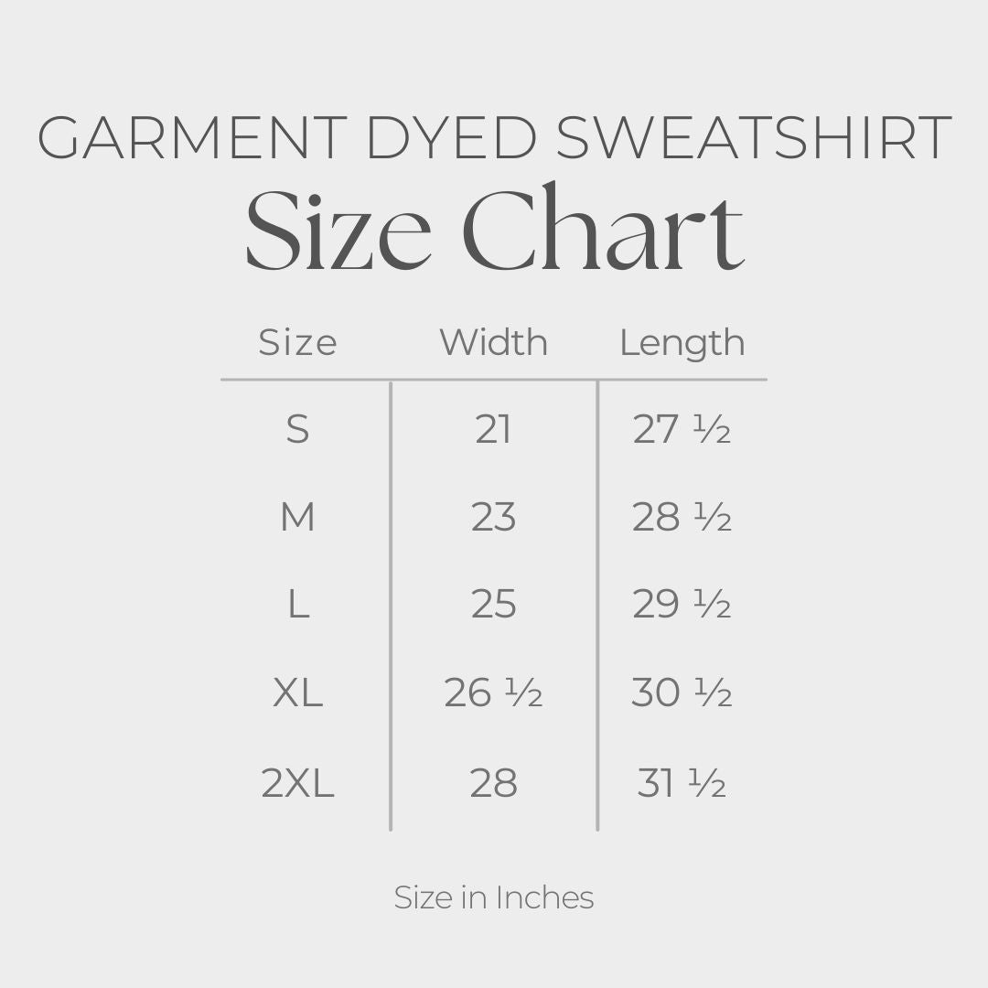 Women's Garment Dyed Graphic Sweatshirt - size guide