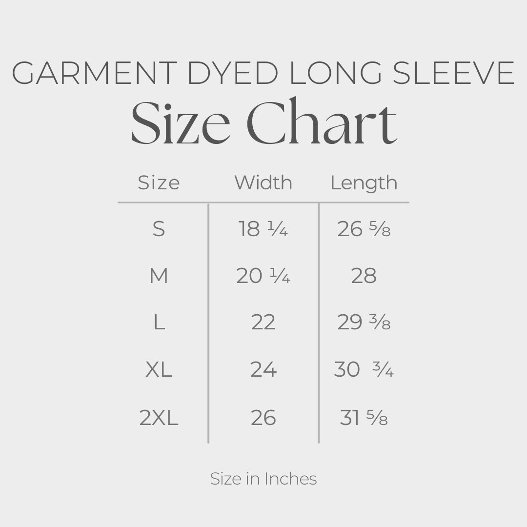 Women's Garment Dyed Long Sleeve Graphic T-Shirt - size guide