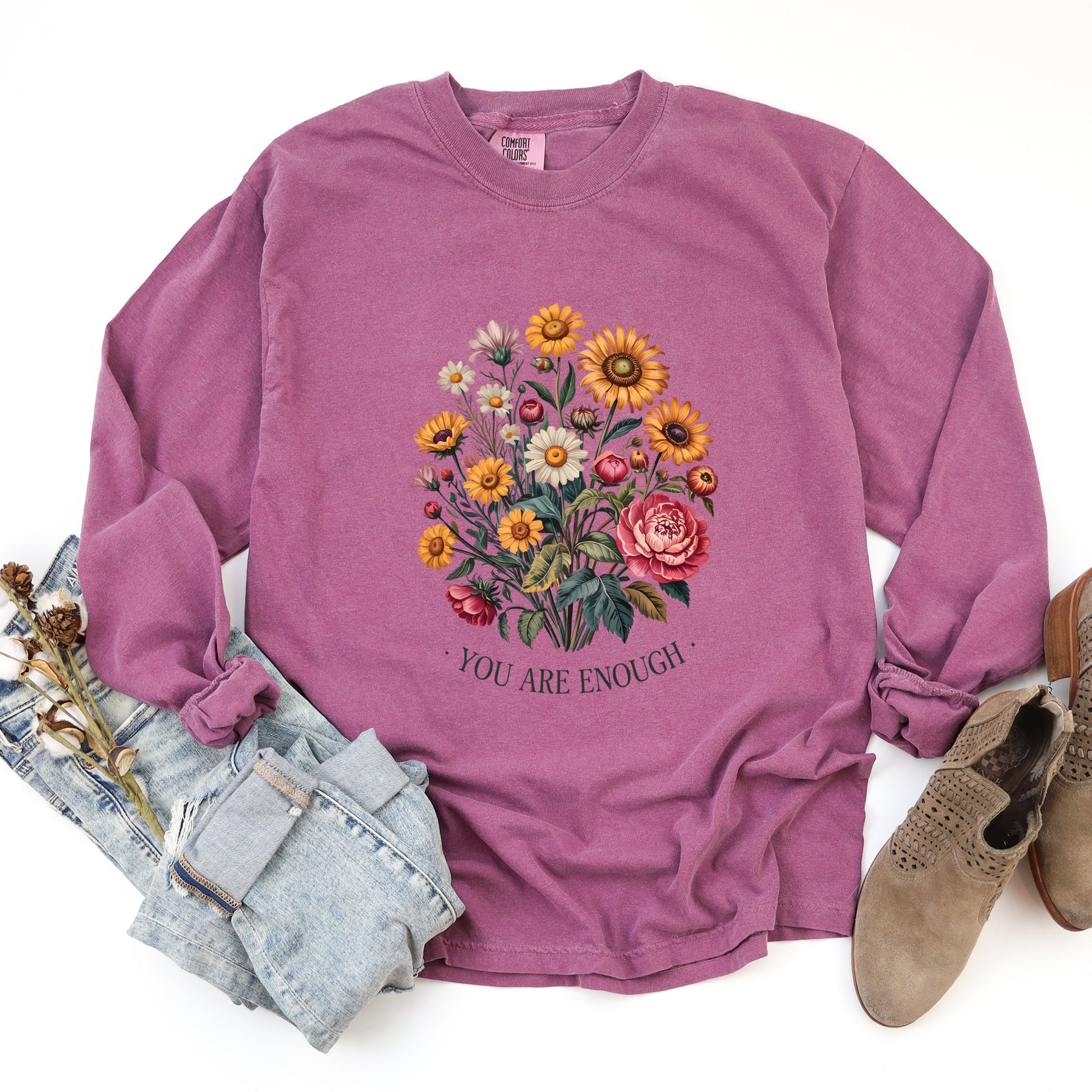 You Are Enough Bouquet - Garment Dyed Long Sleeve