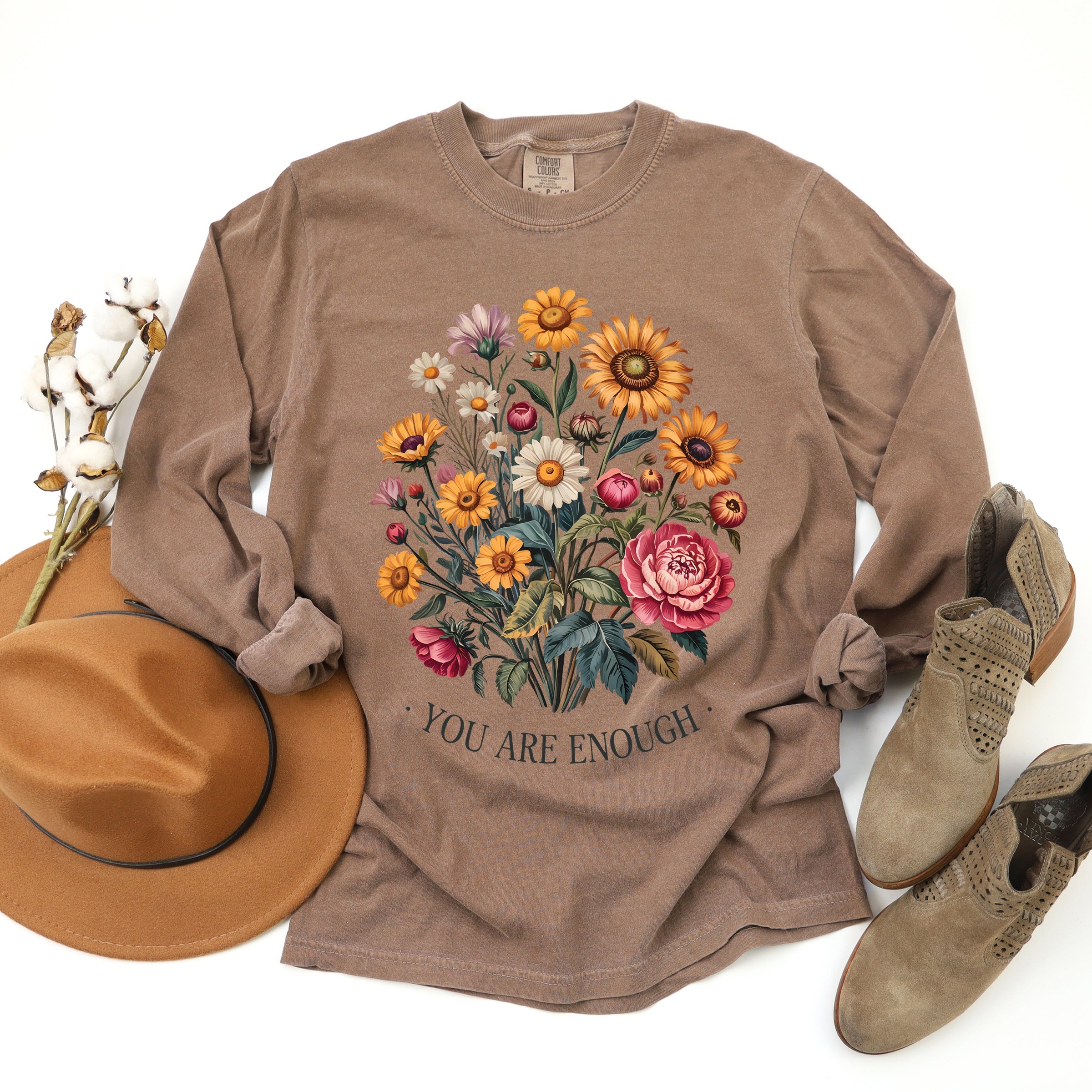 You Are Enough Bouquet - Garment Dyed Long Sleeve