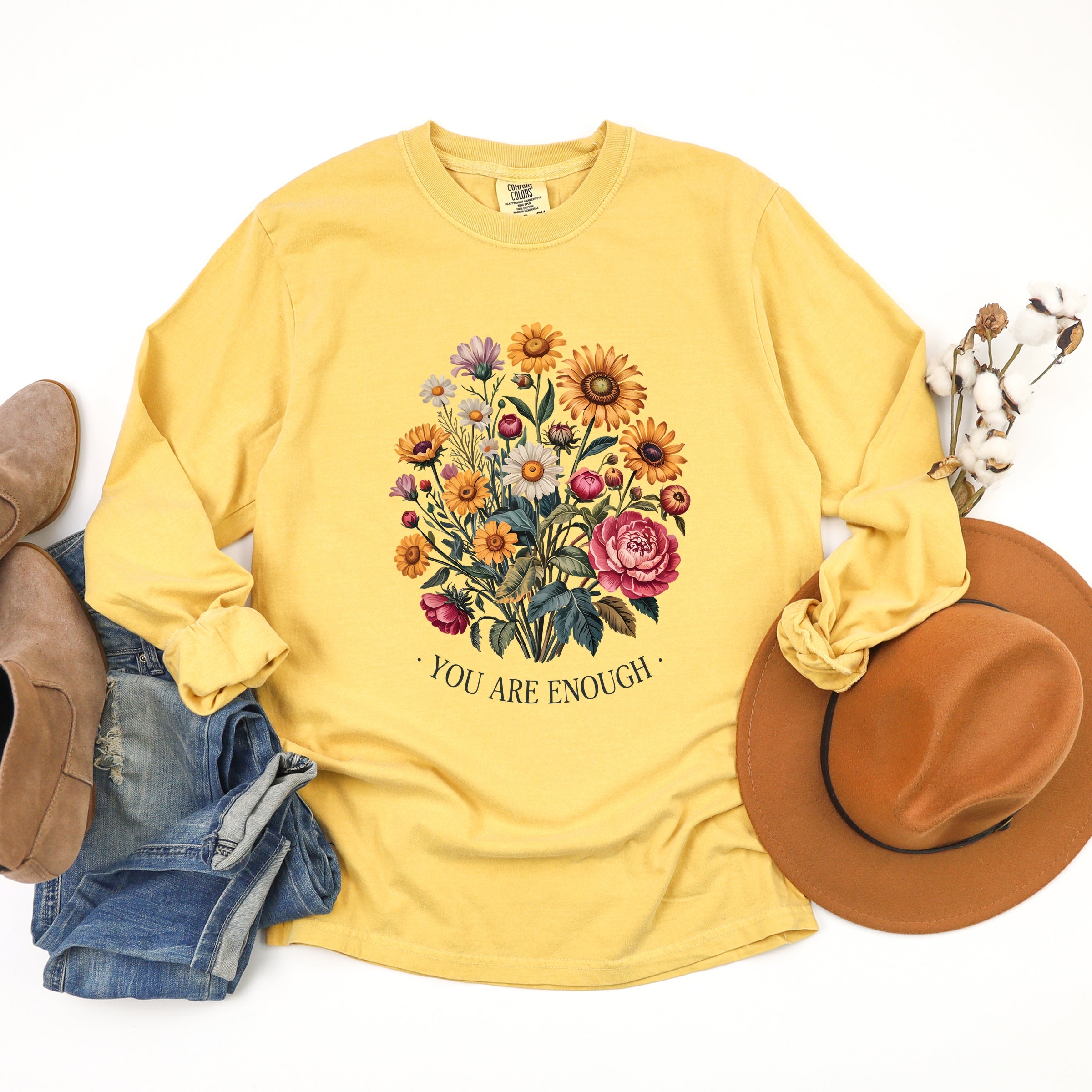 You Are Enough Bouquet - Garment Dyed Long Sleeve