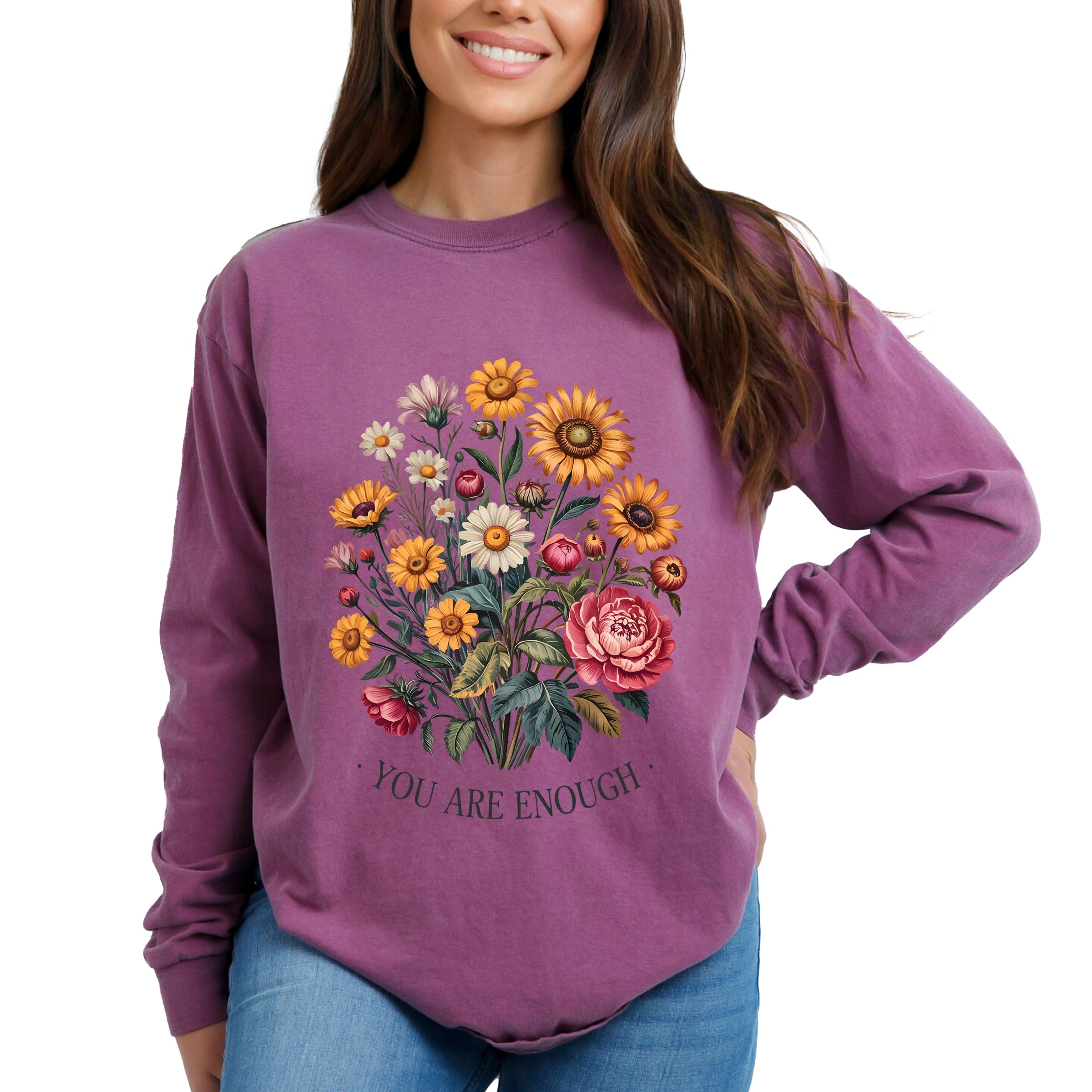 You Are Enough Bouquet - Garment Dyed Long Sleeve